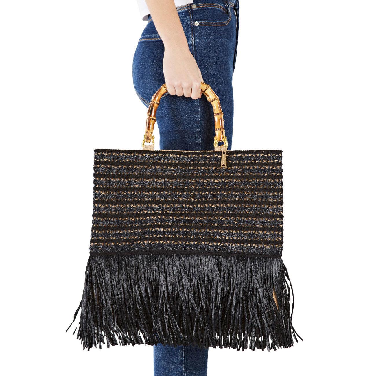 Borsa Capri Tote Rafia Media Donna Nera CAMN NERA LA MILANESA 