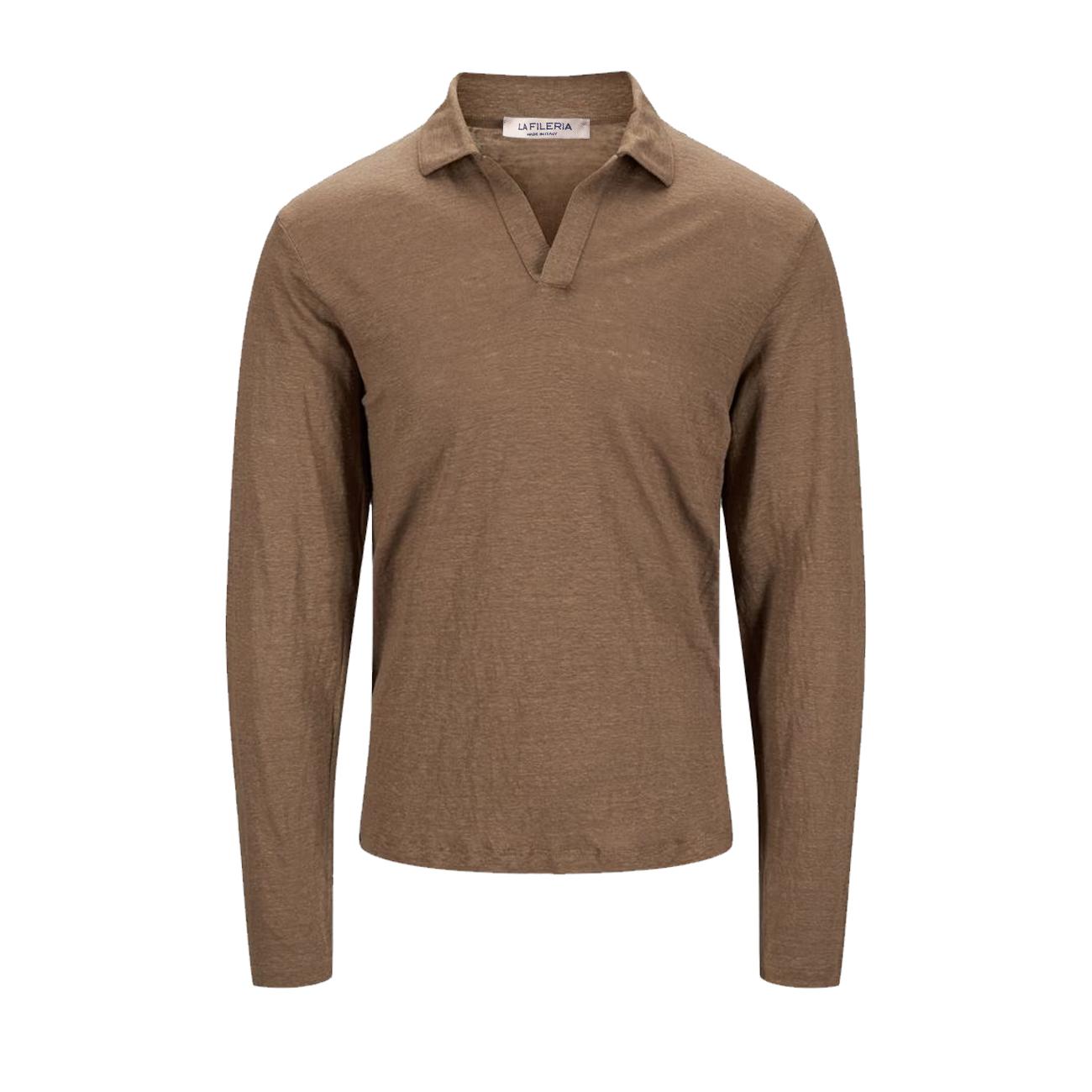 Polo In Lino Uomo Fango 60188/96803 410 FANGO LA FILERIA 