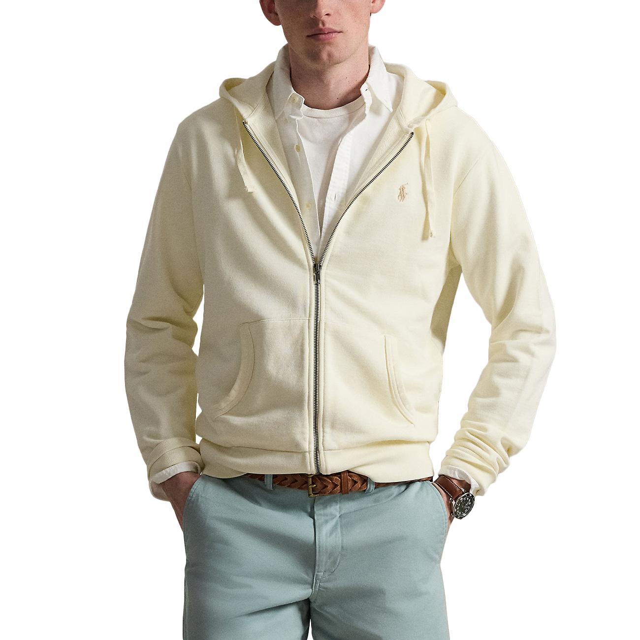 Felpa Con Cappuccio Con Zip Garzata Stone Wash 710916692 003 CLUBHOUSE CREAM POLO RALPH LAUREN 