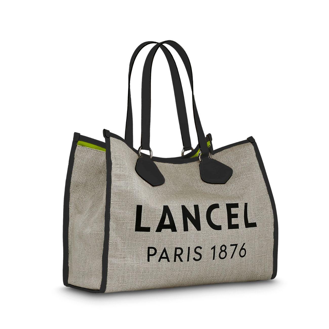 BORSA D. A SPALLA L SUMMER TOTE TESSUTO+PROF. PELLE SCRITTA LOGO LANCEL A107498ATU 8A NATUREL/NOIR LANCEL 