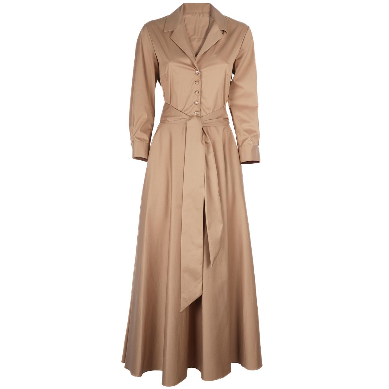 Abito Popeline Lungo Con Colletto E Cintura 3837 TABACCO MASCHERONI 