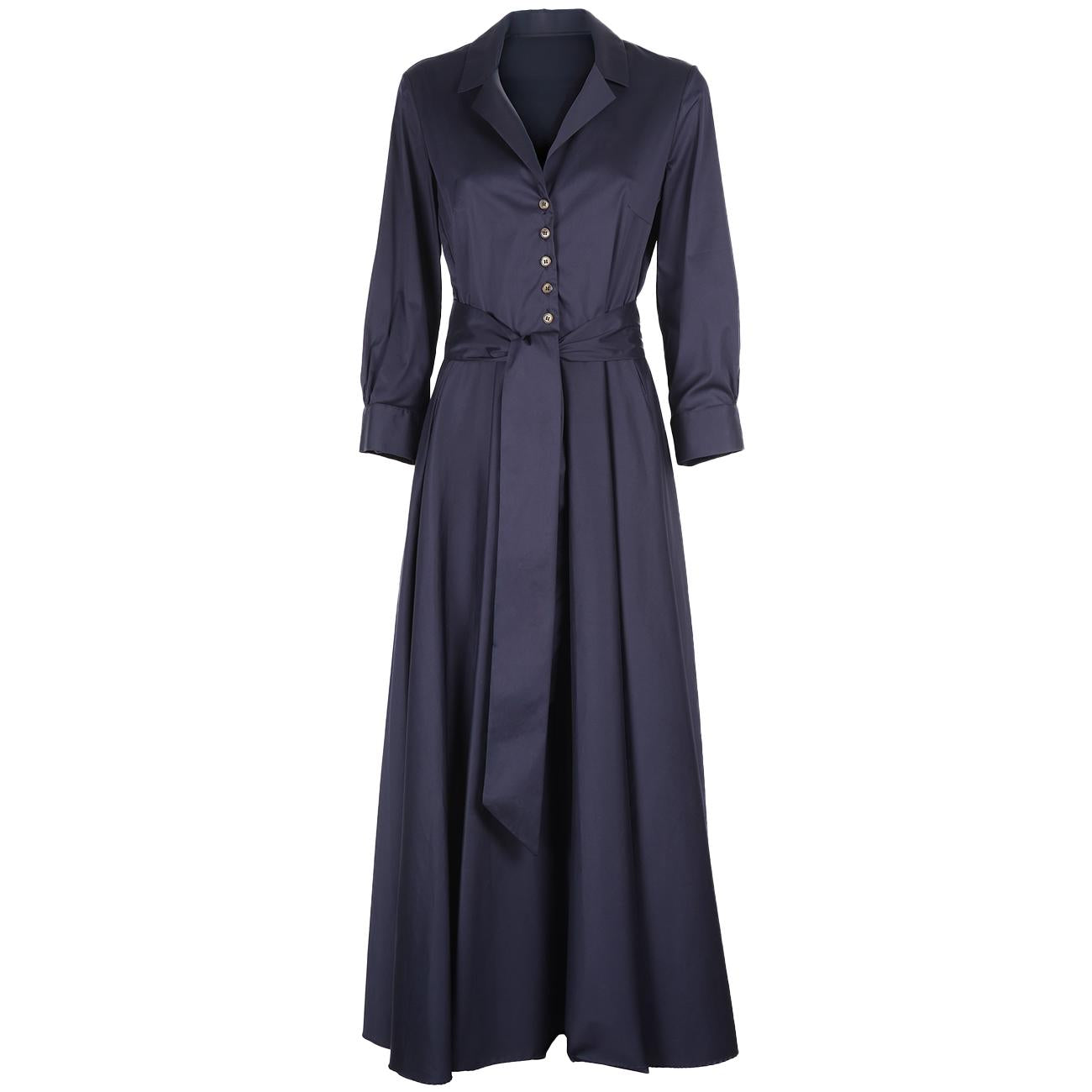 Abito Popeline Lungo Con Colletto E Cintura 3837 BLU MASCHERONI 