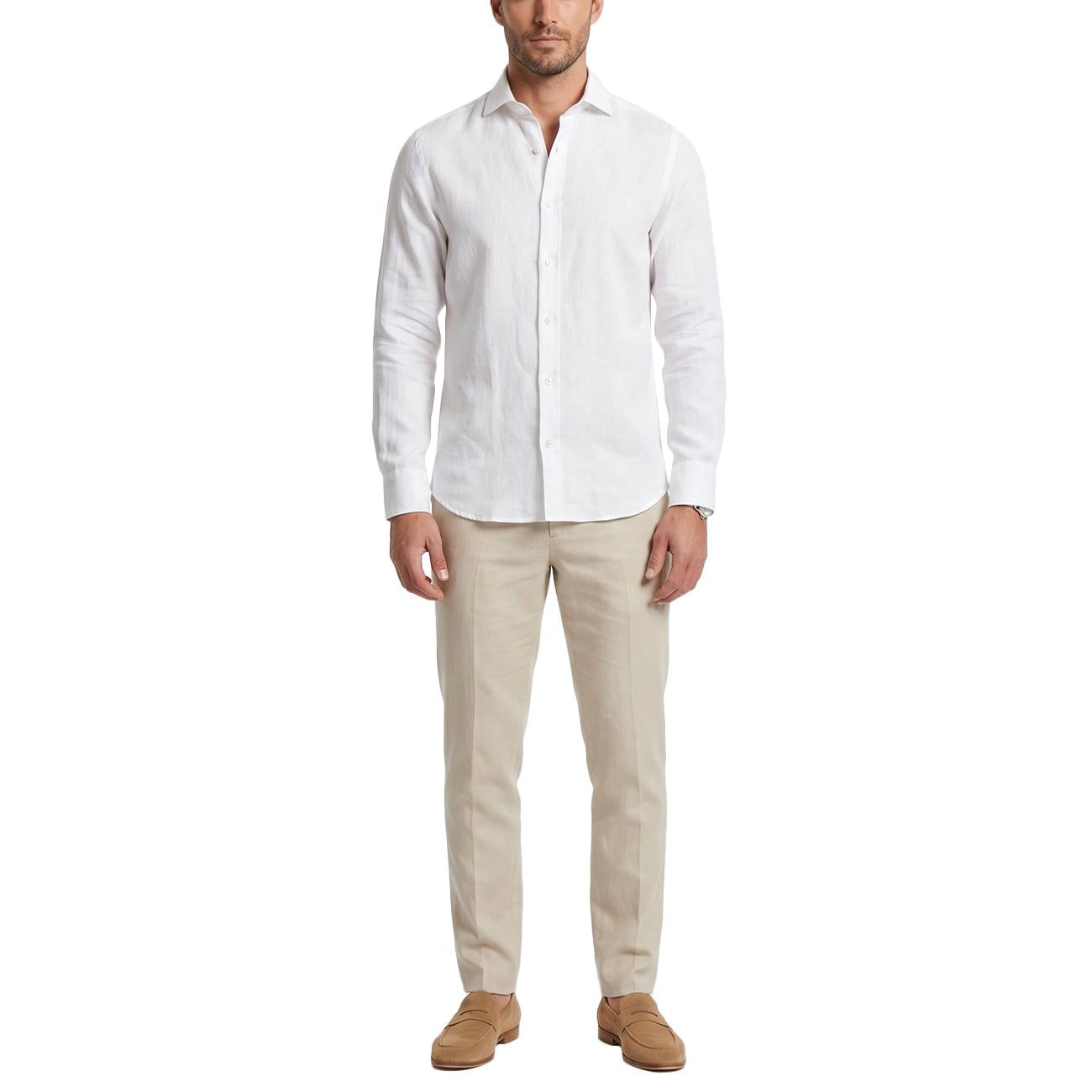 MASCHERONI Mascheroni Camicia Lino Regualr Fit GMB/QE8CUU UA1 BIANCO 