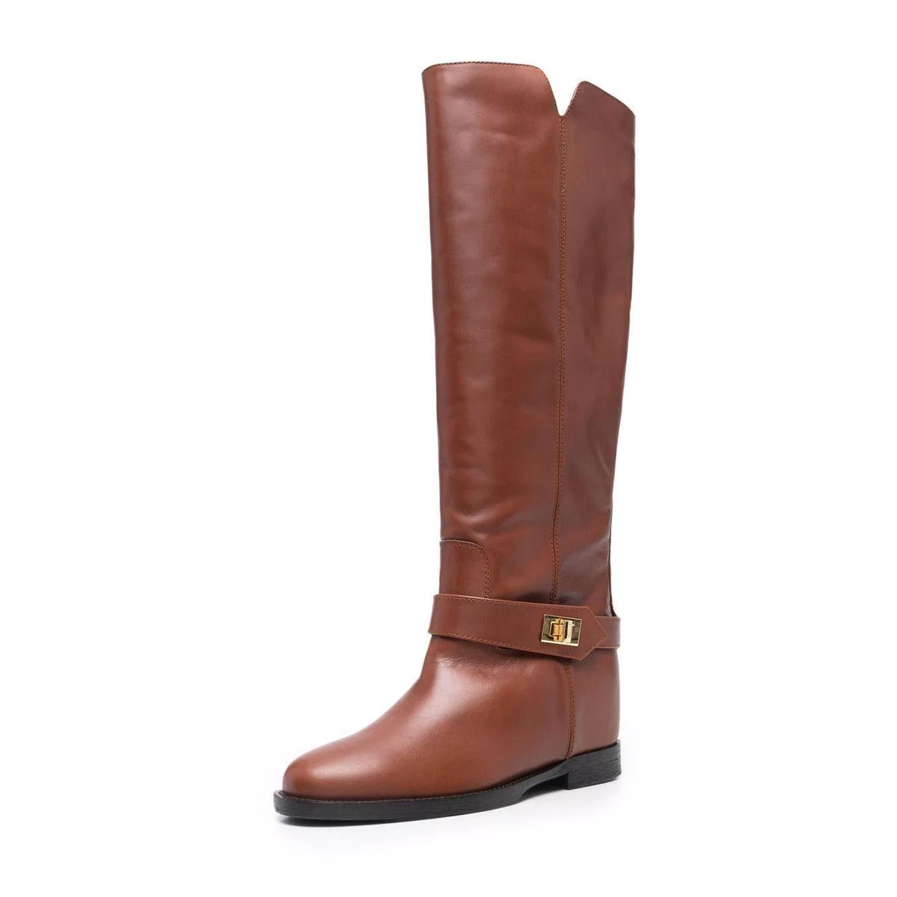 Stivali Gambale Alto Fibbia Oro Donna Cuoio 3603/SAINTBARTH CUOIO VIA ROMA 15 