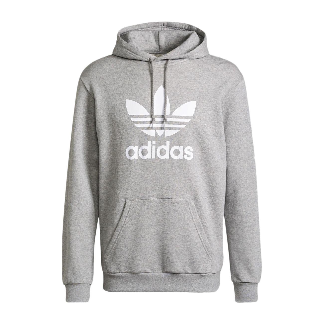 Felpa Con Cappuccio E Tascone Logo Trefoil Uomo Grey White H06669 GREY.WHITE ADIDAS 
