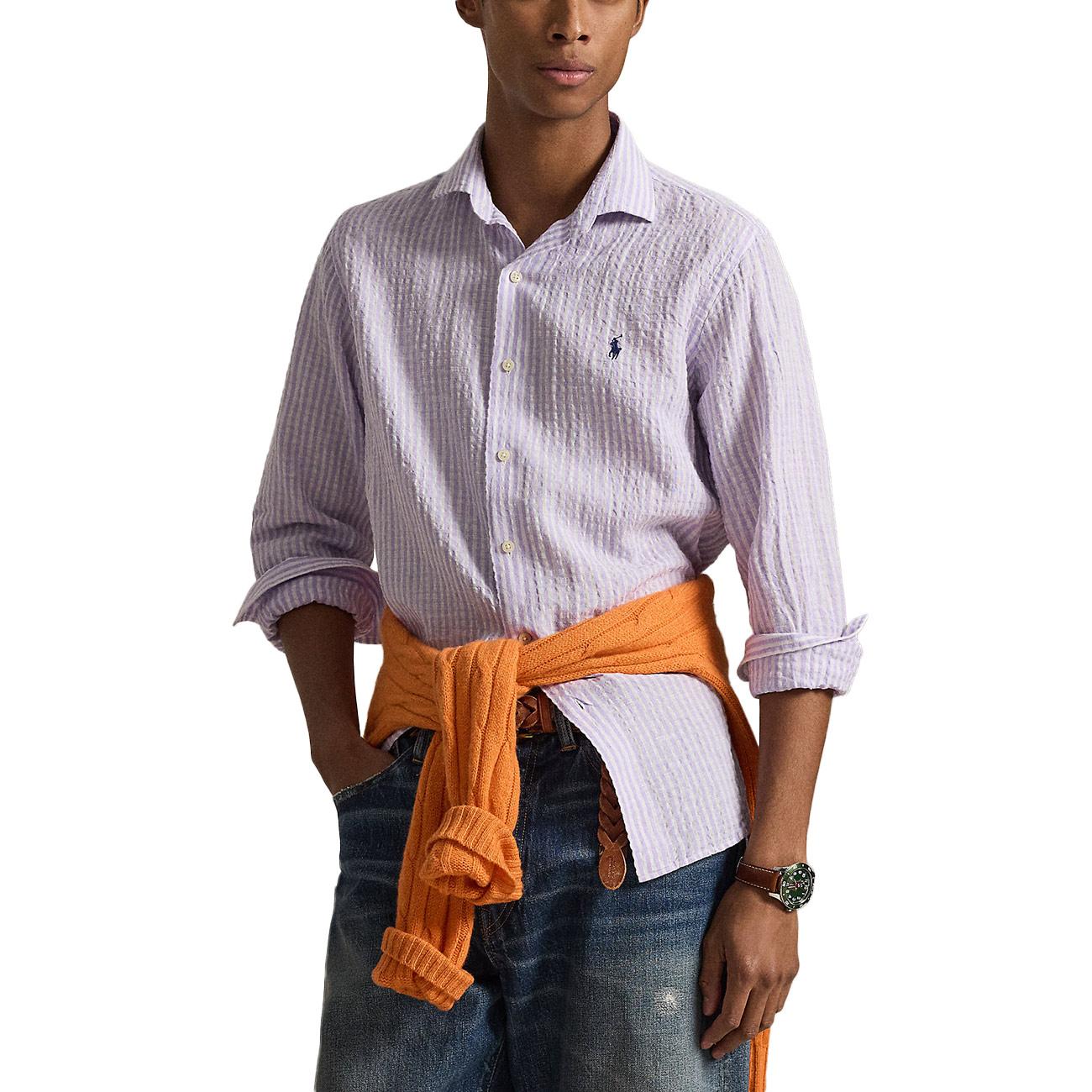 Camicia Seersucker A Righe 710B16700 003 7232C LAVENDER WHITE POLO RALPH LAUREN 