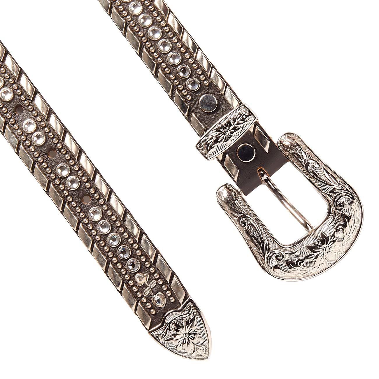 Cintura Media Swarovsky E Borchie Fibbia Decorata Donna Nero Silver SWABOMEDIAFDEC NERO.SILVER KIPPYS 