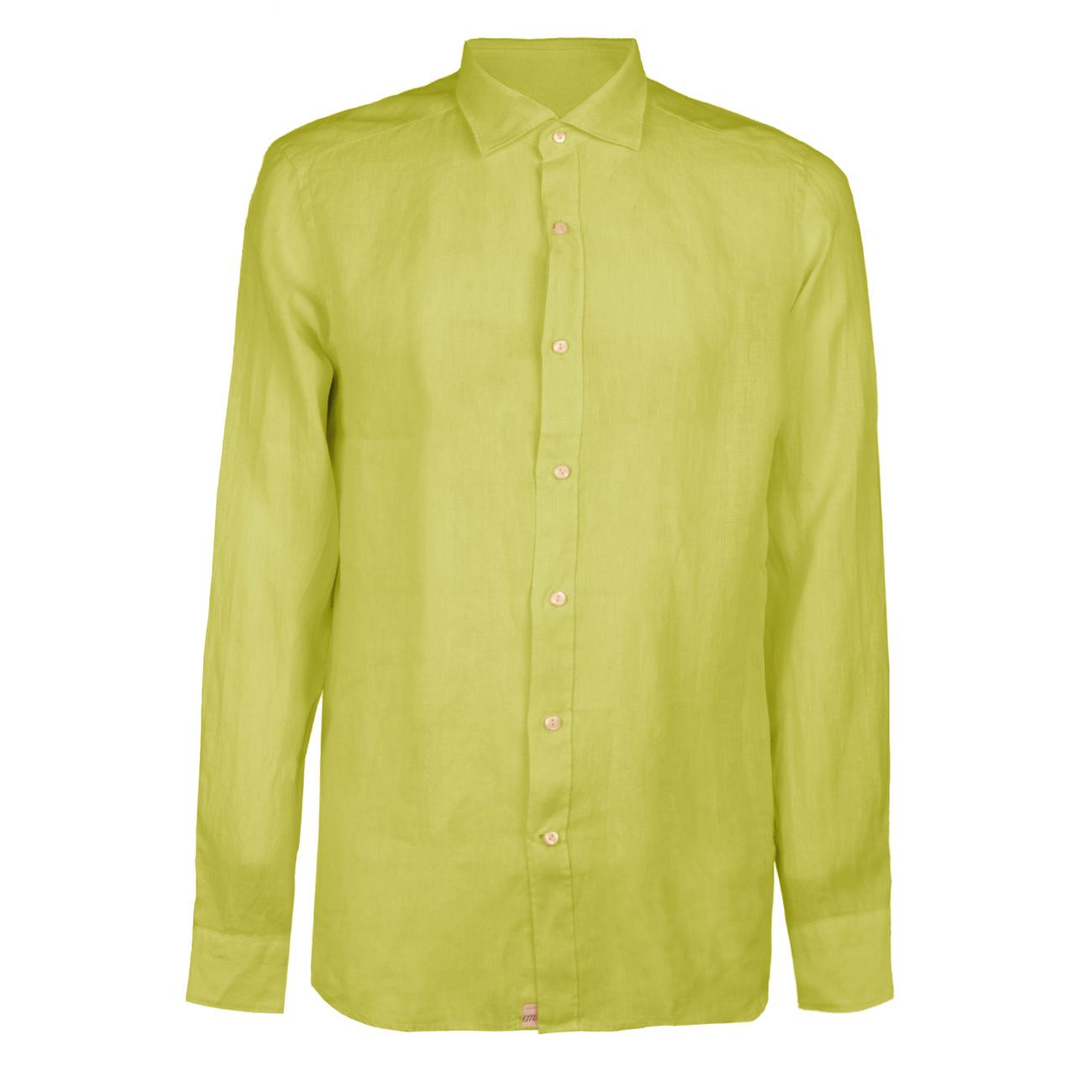 Camicia In Lino Collo Francese Uomo Giallo Lime Q66TNW UT9/GIALLO LIME TINTORIA MATTEI 954 