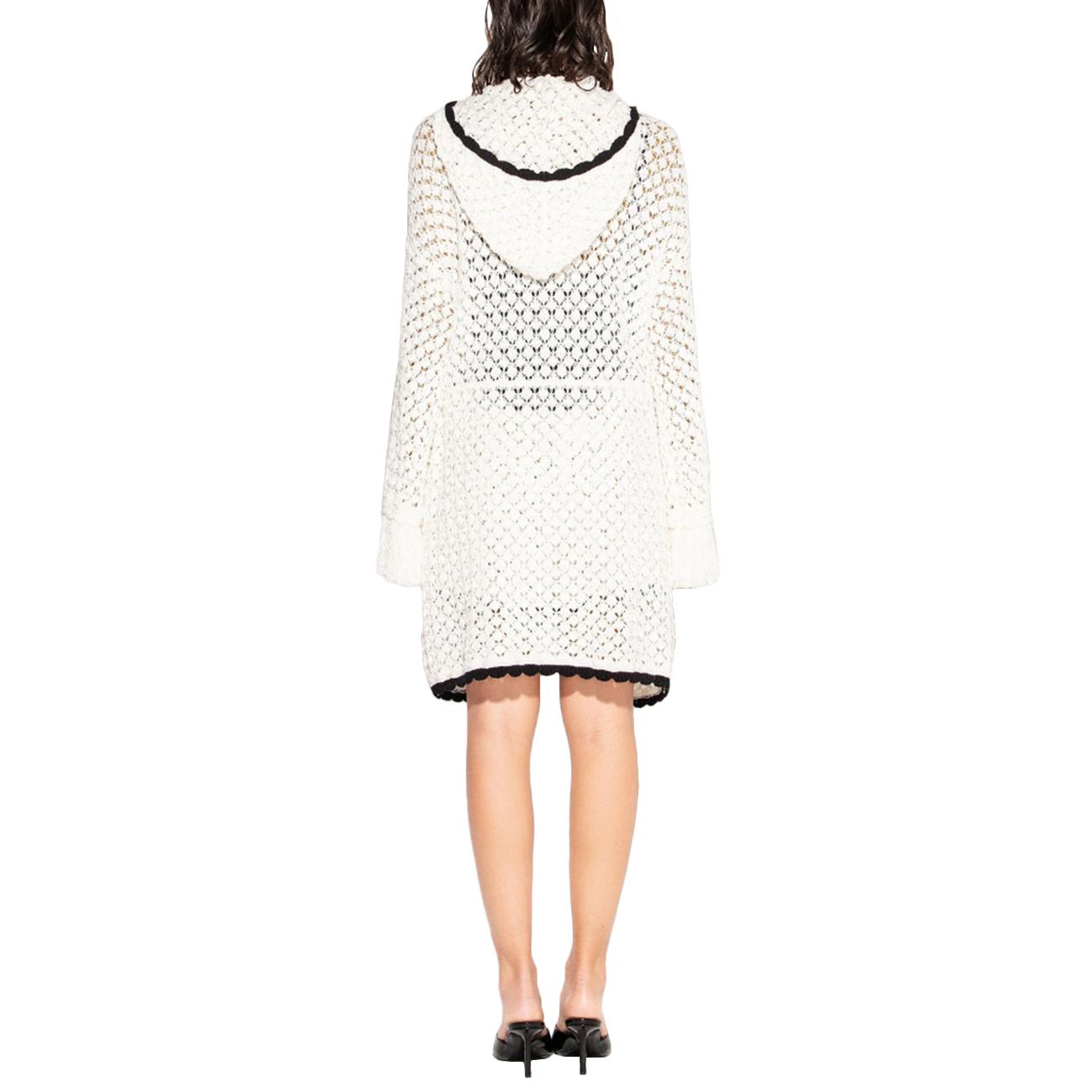 Cardigan Lungo Con Cappuccio E Profili A Contrasto GBKD13252 BIANCO/NERO AKEP 