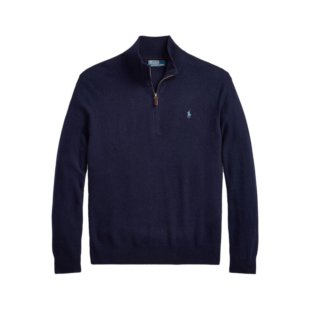 Pullover Mezza Zip In Lana Merino Uomo Hunter Navy 710876756 001 HUNTER NAVY POLO RALPH LAUREN 