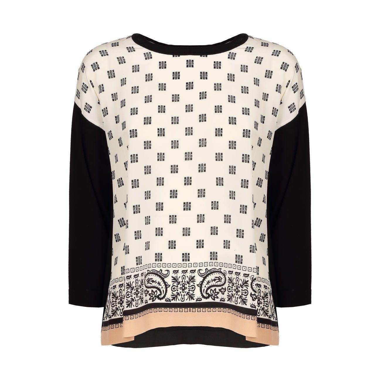 MAX MARA WEEKEND Maglia Clown In Viscosa Con Inserto In Seta Fantasia Donna Nero Beige MM/CLOWN 002NERO/BEIGE 