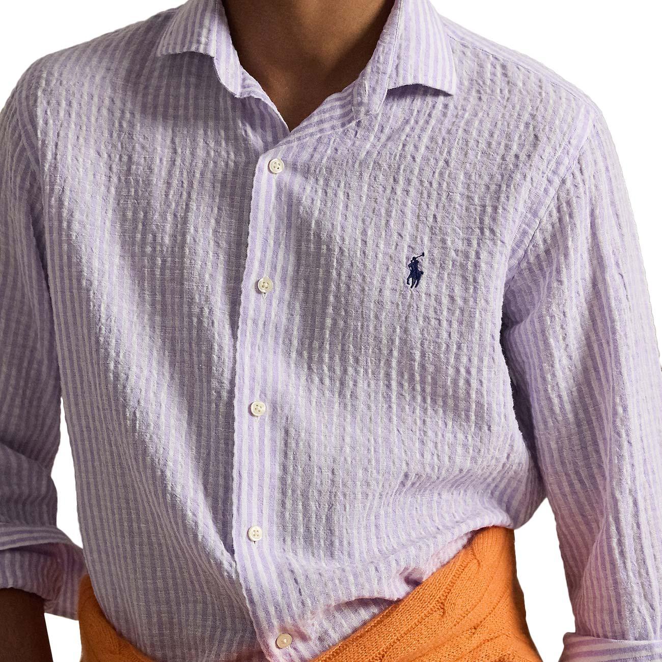 Camicia Seersucker A Righe 710B16700 003 7232C LAVENDER WHITE POLO RALPH LAUREN 