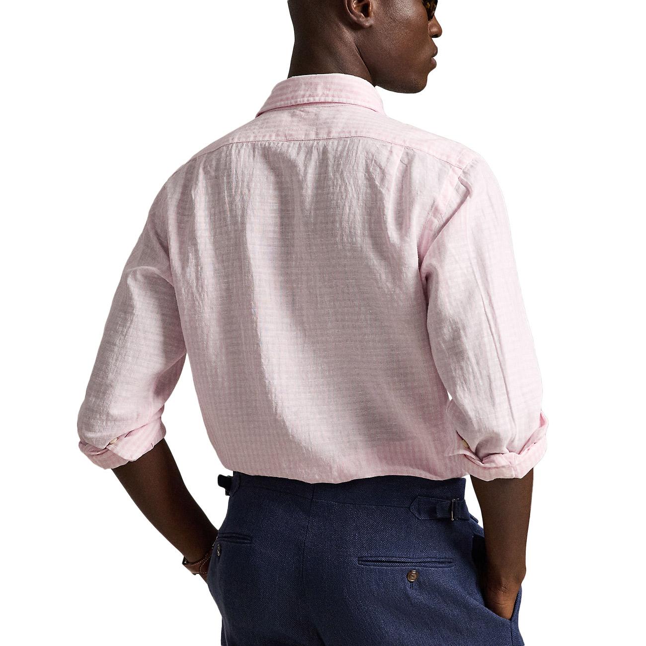 Camicia Seersucker A Righe 710B16700 002 7232B PINK WHITE POLO RALPH LAUREN 