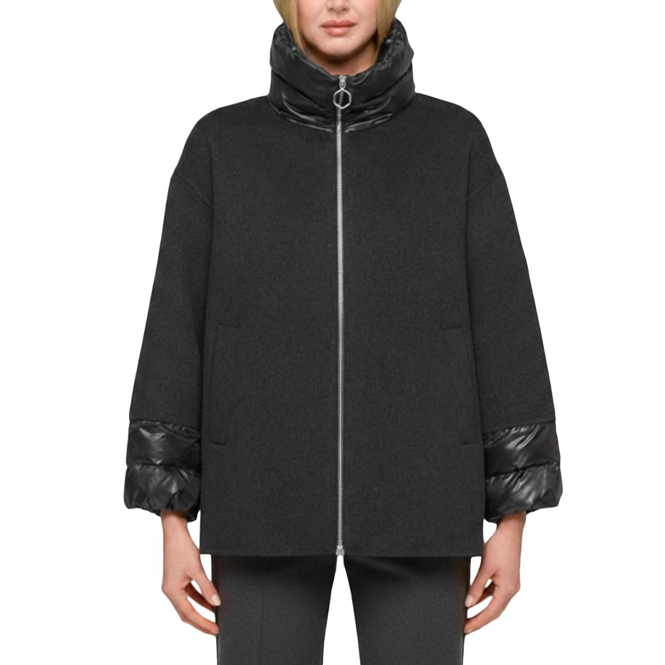 Cappotto 3/4 Alpaca Con Polsi In Piuma XD6713 WW20 CARBON HOX 