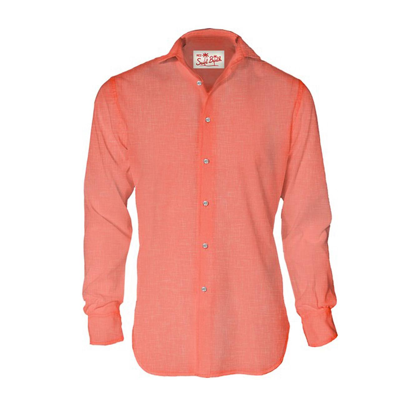 CAMICIA U. PAMPLONA CLASSIC SHIRT 100% LINO SAINT BARTH PAMPLONA 00883D 42 FLUO RED WATERCOLOR MC2 SAINT BARTH 