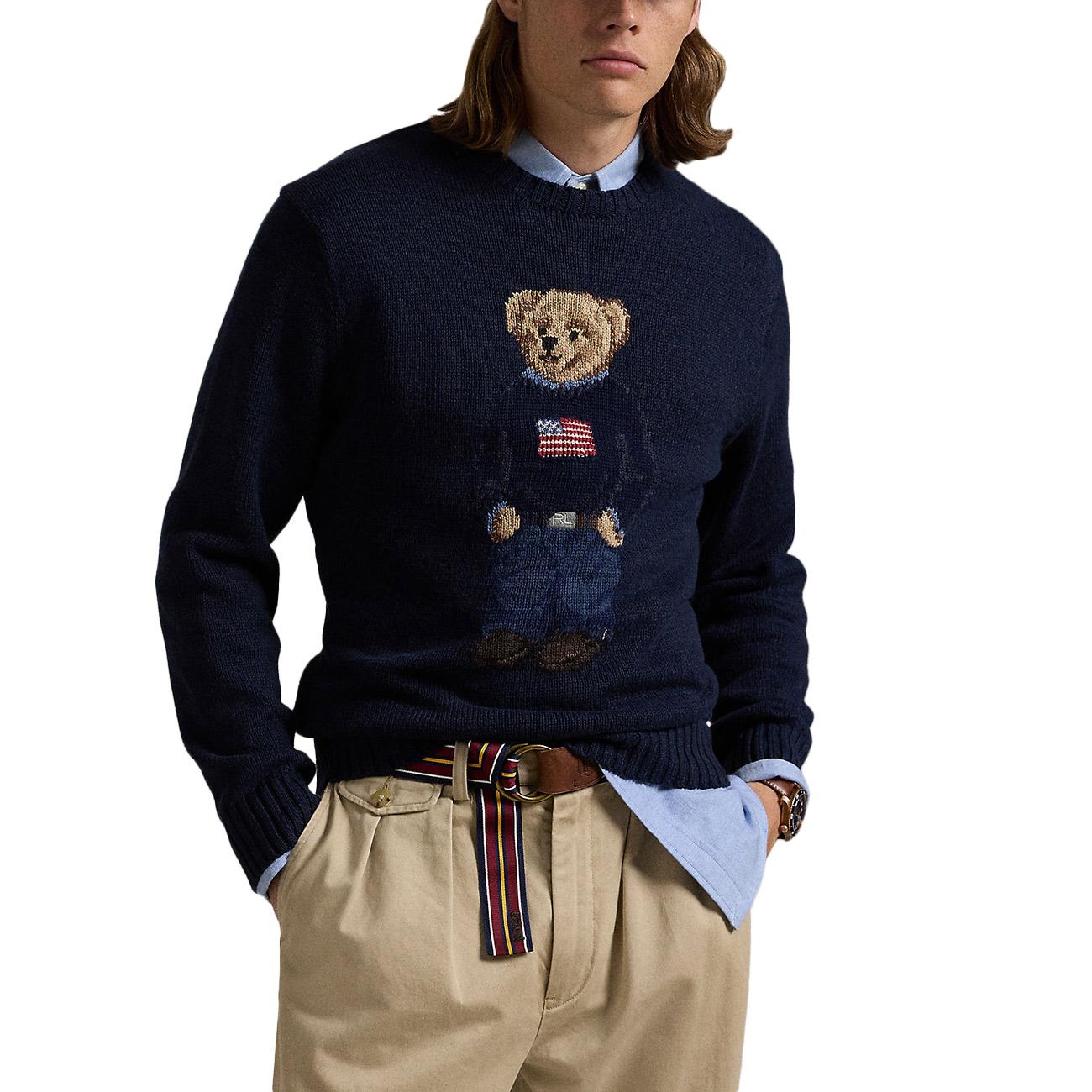 Pullover In Cotone E Lino Con Orso 710946137 001 BEAR NAVY POLO RALPH LAUREN 