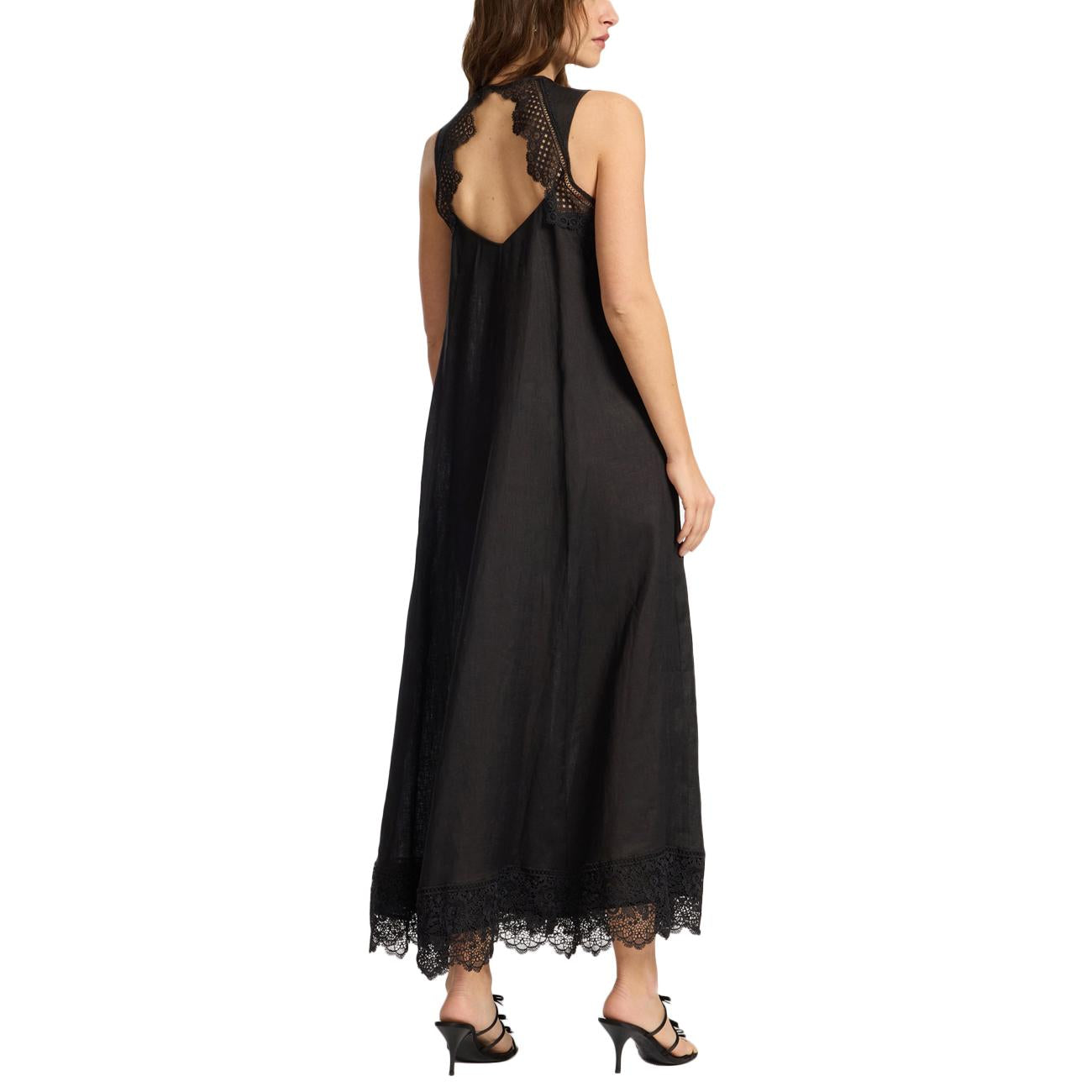 Abito Lungo In Lino Con Pizzo 7456P000264N 033 NERO ELENA MIRO' 