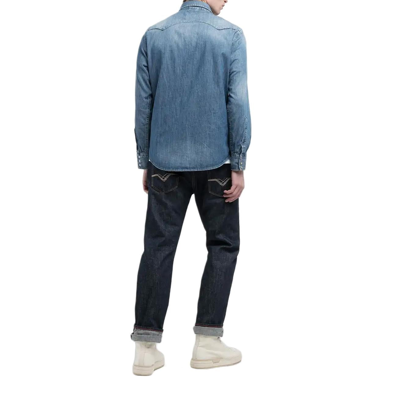 Camicia Regular Fit In Denim Blu Medio M4023C.000.26C80A 009 MEDIUM BLUE REPLAY 