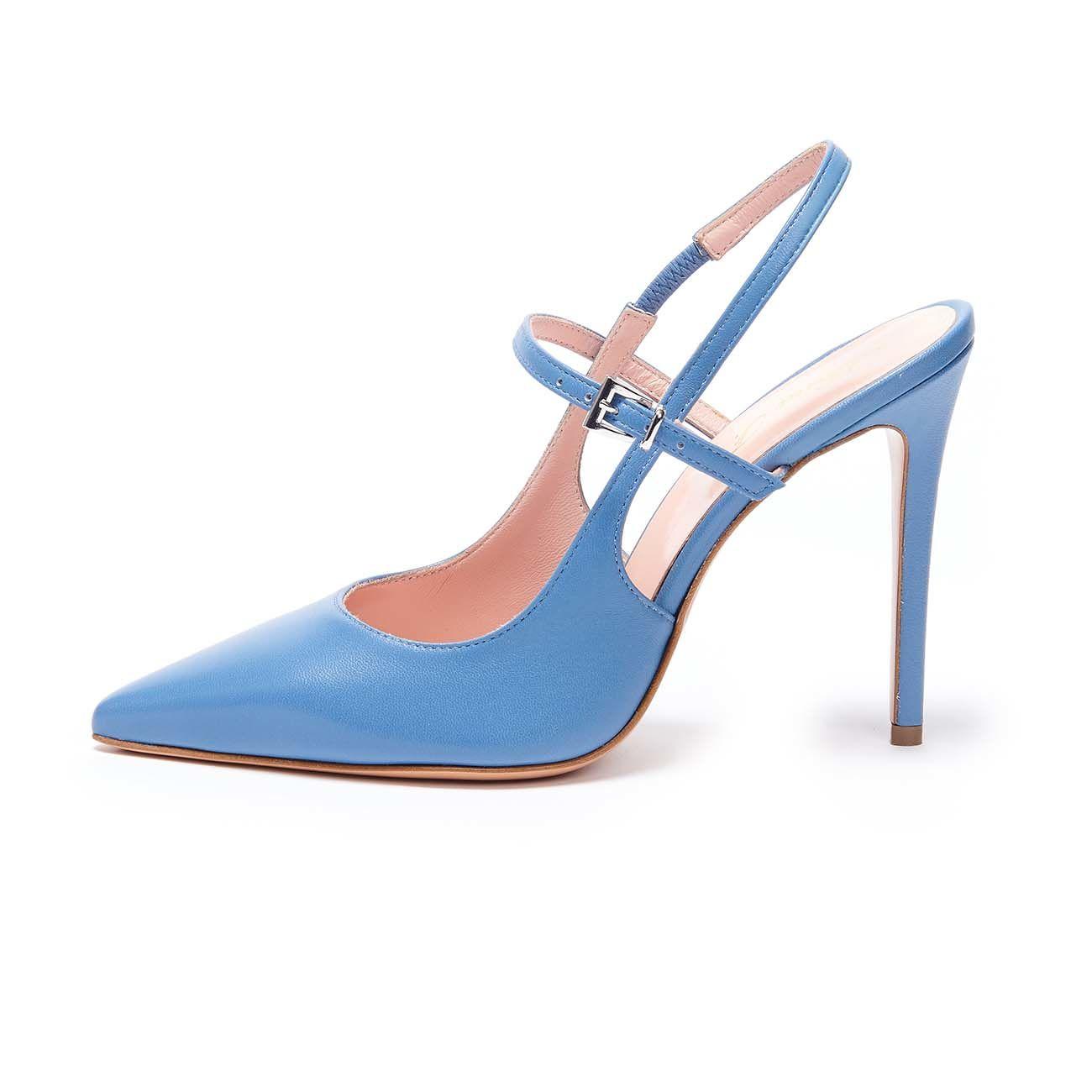 CHANEL D. A PUNTA C/TACCO 11 CM PELLE SPAZZOLATA ANNA F. 1395 AZZURRO ANNA F. 