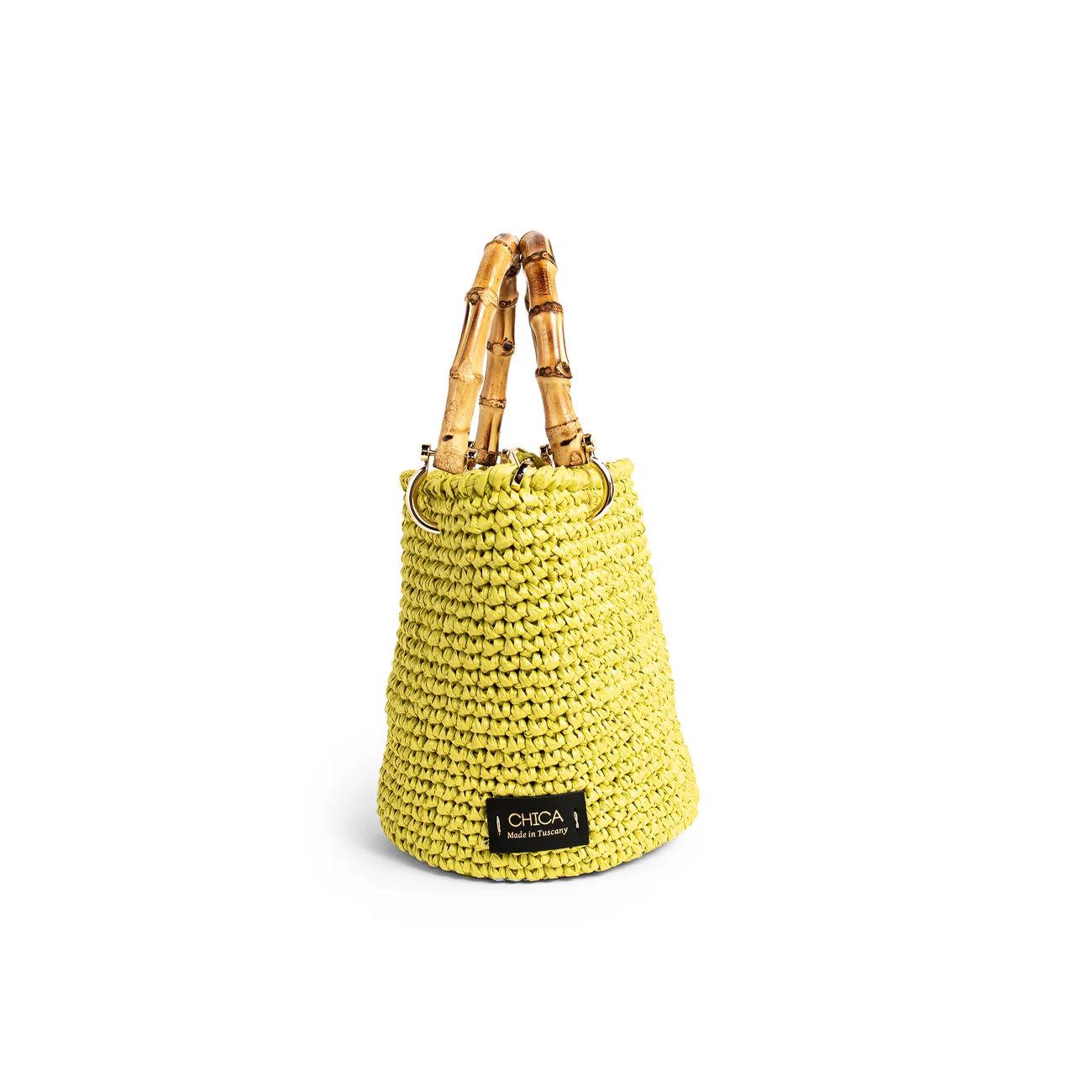 BORSA D. PONTOVA CROCHET BAG BAMBOO HANDLES CHICA MINNIE.LIME LIME CHICA 