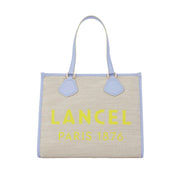 BORSA D. CABAS ETE TOILE DE JUTE ET CUIR LISSE SUM CABAS L LANCEL A10749 1D NATURAL/LAVANDE LANCEL 