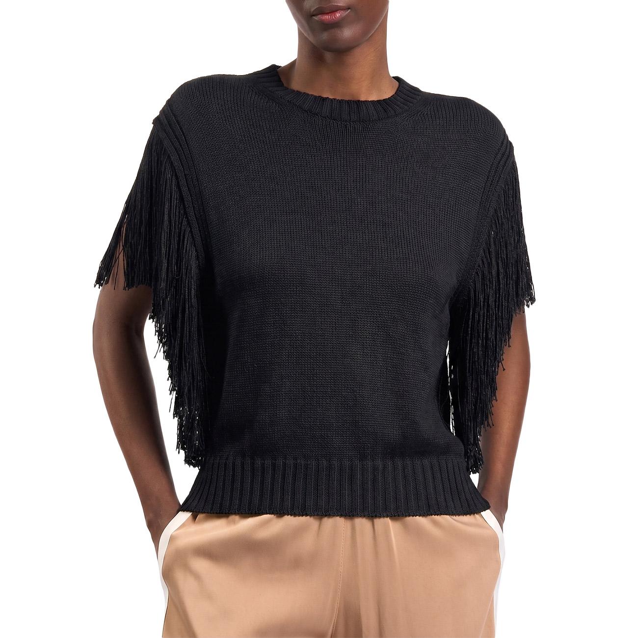 AKEP Girocollo Smanicato Con Frange MGKD13259 NERO 