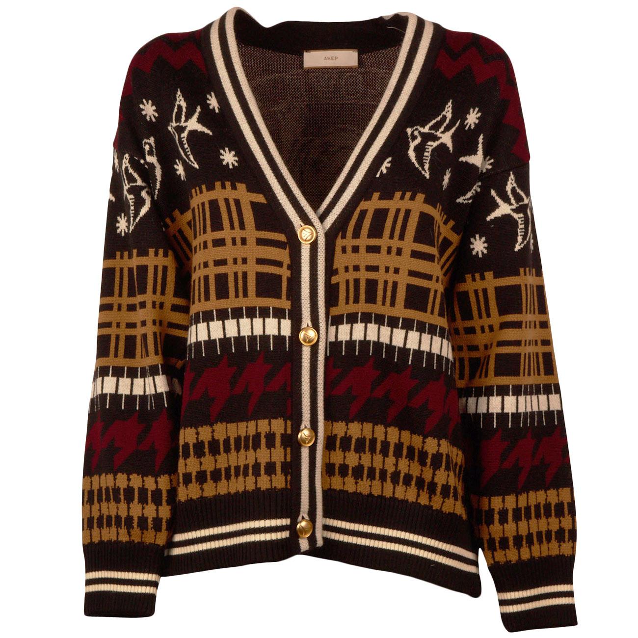 Cardigan In Maglia Jacquard MGKD11089 BORDEAUX/CAMMELLO AKEP 