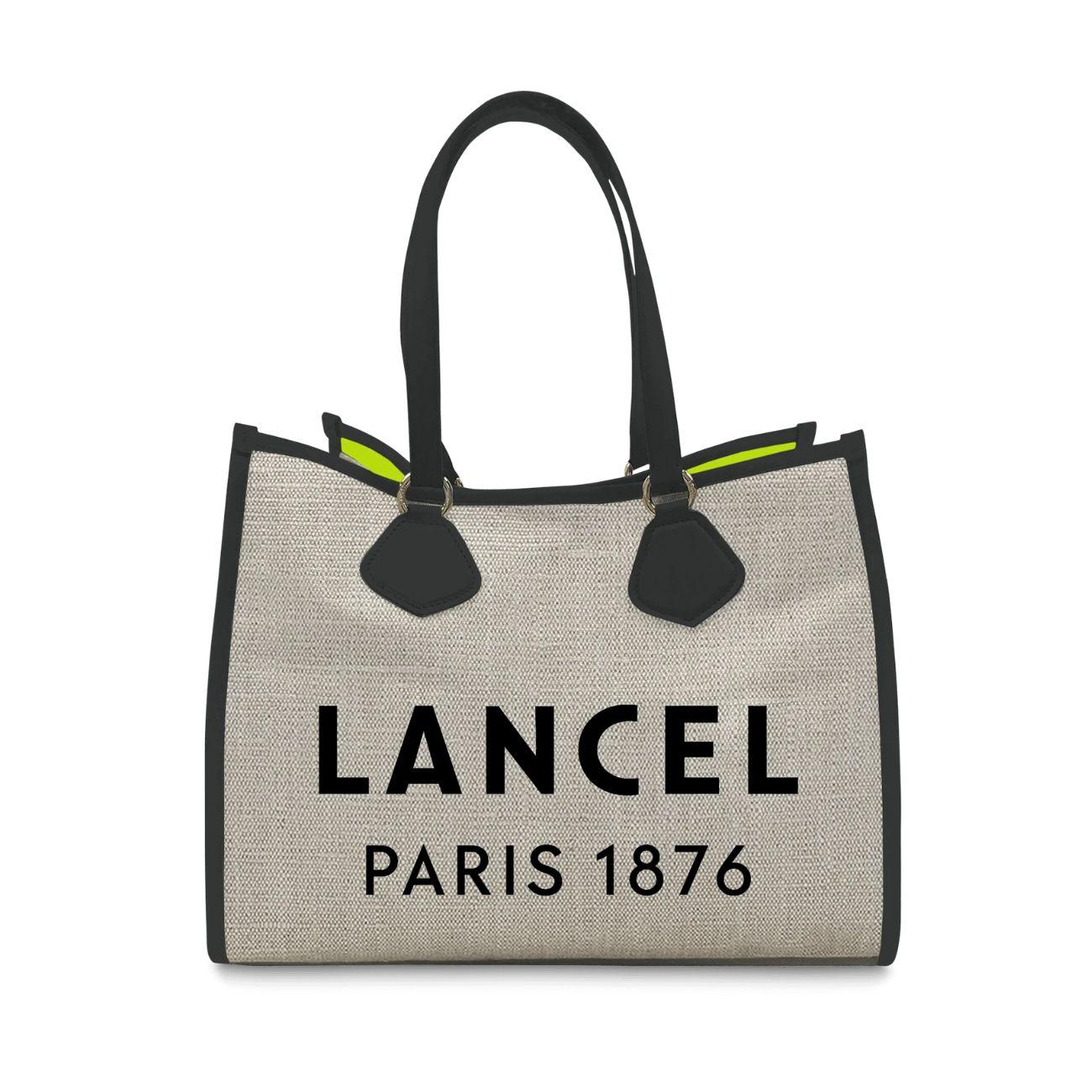 BORSA D. A SPALLA L SUMMER TOTE TESSUTO+PROF. PELLE SCRITTA LOGO LANCEL A107498ATU 8A NATUREL/NOIR LANCEL 