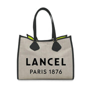 BORSA D. A SPALLA L SUMMER TOTE TESSUTO+PROF. PELLE SCRITTA LOGO LANCEL A107498ATU 8A NATUREL/NOIR LANCEL 