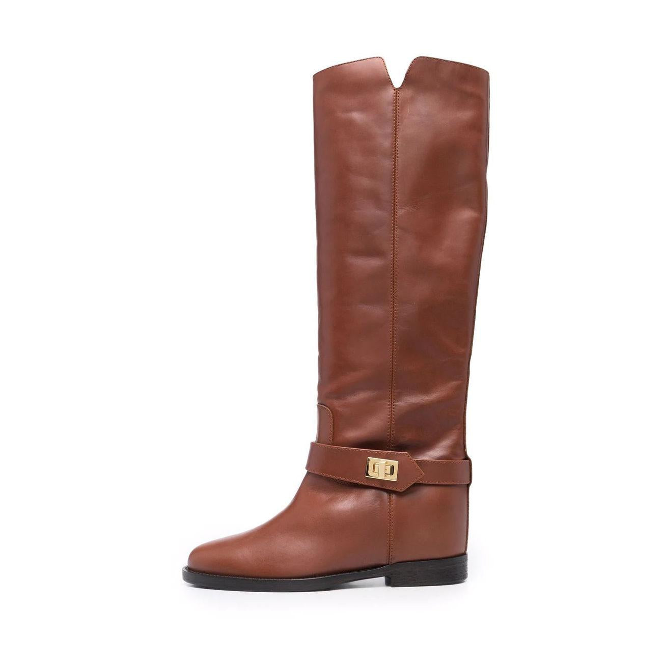 Stivali Gambale Alto Fibbia Oro Donna Cuoio 3603/SAINTBARTH CUOIO VIA ROMA 15 