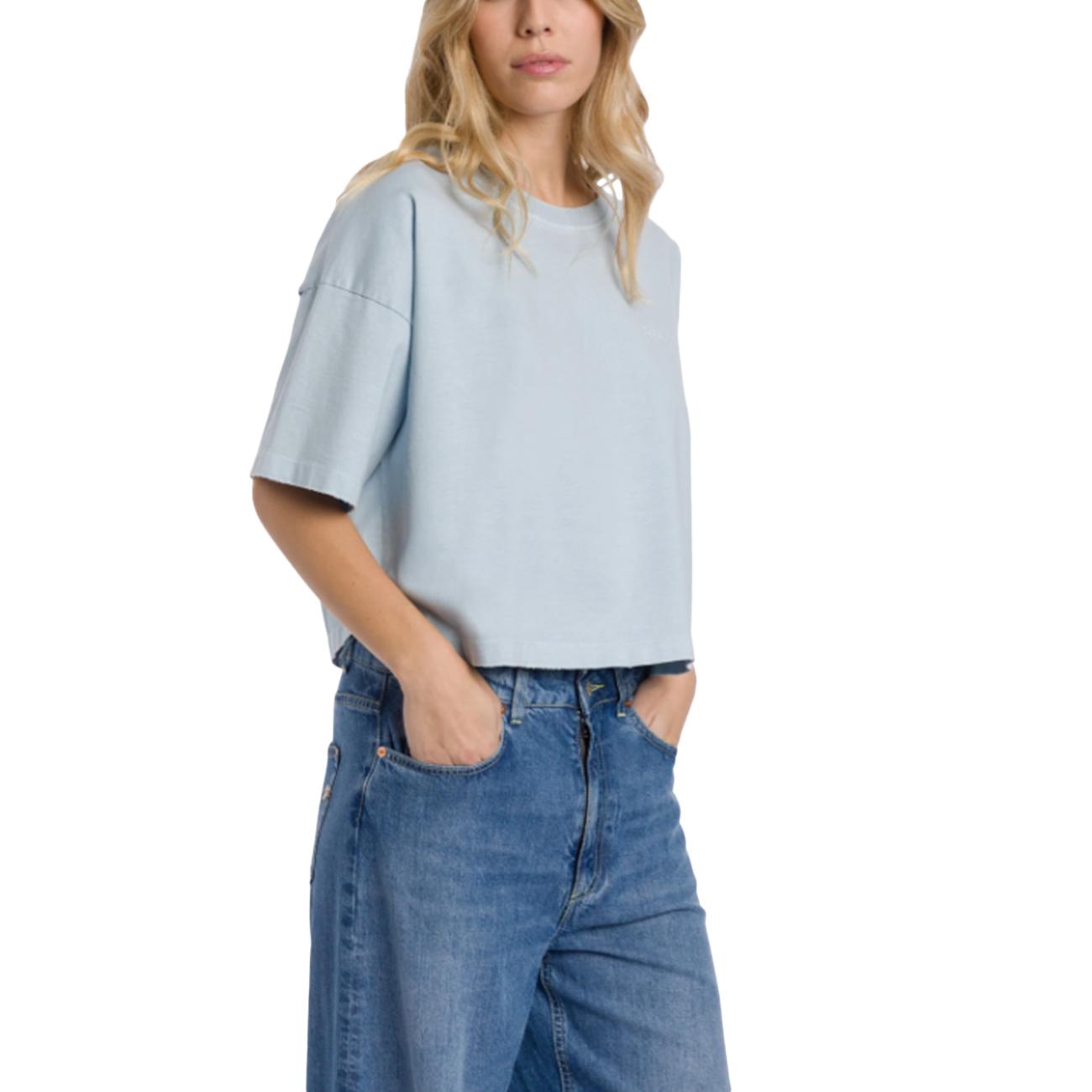 T-shirt Girocollo Cropped In Jersone Trattato DS077 JF0352R MD2 807 AZZURRINO DONDUP 