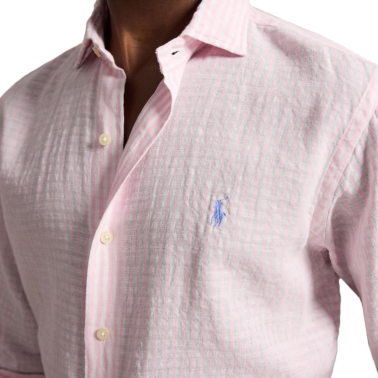 Camicia Seersucker A Righe 710B16700 002 7232B PINK WHITE POLO RALPH LAUREN 