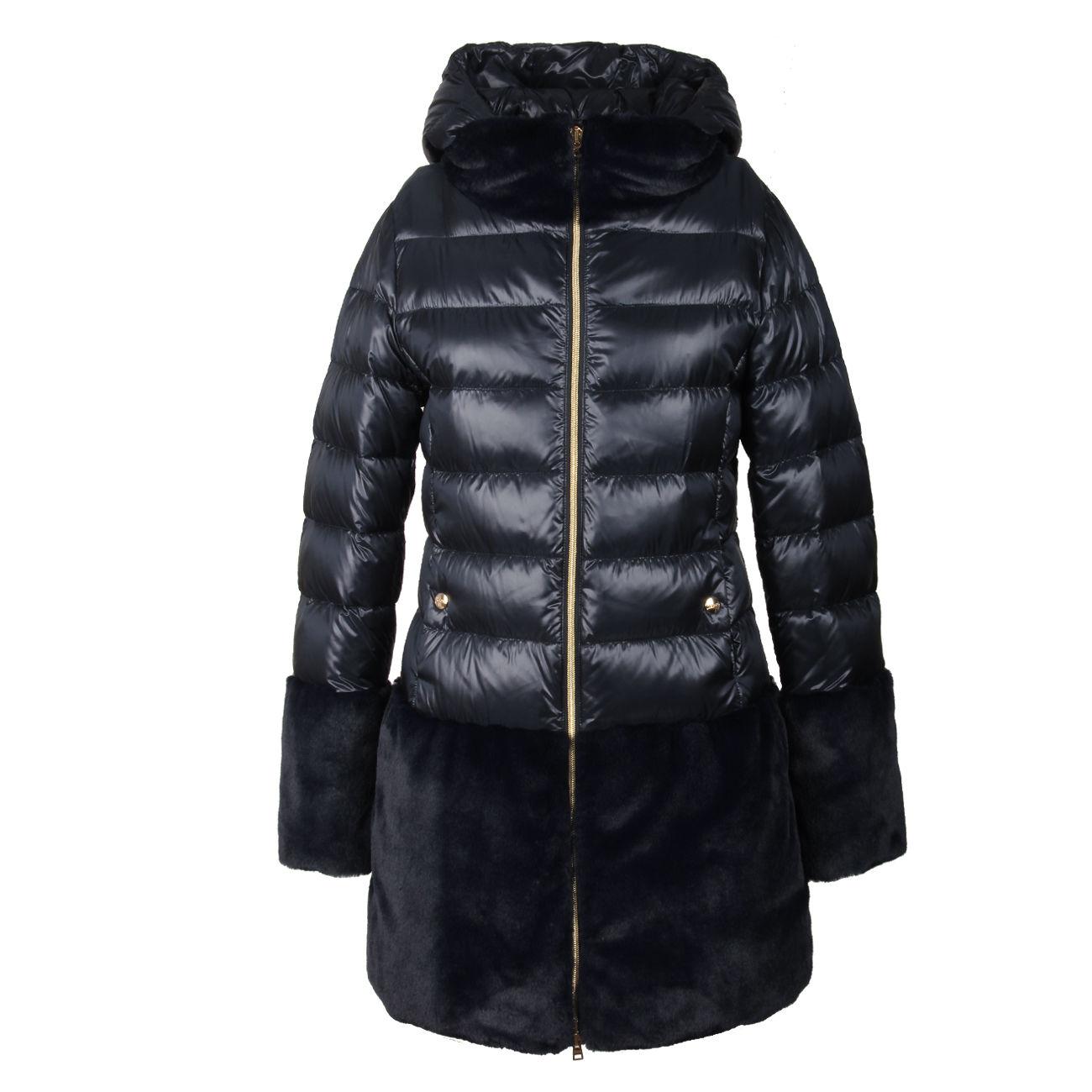 CAPPOTTO PIUMA C/CAPP.NYL+BORDO ECOPELLICCIA HERNO PI0074G12017 9200 BLU NAVY HERNO 