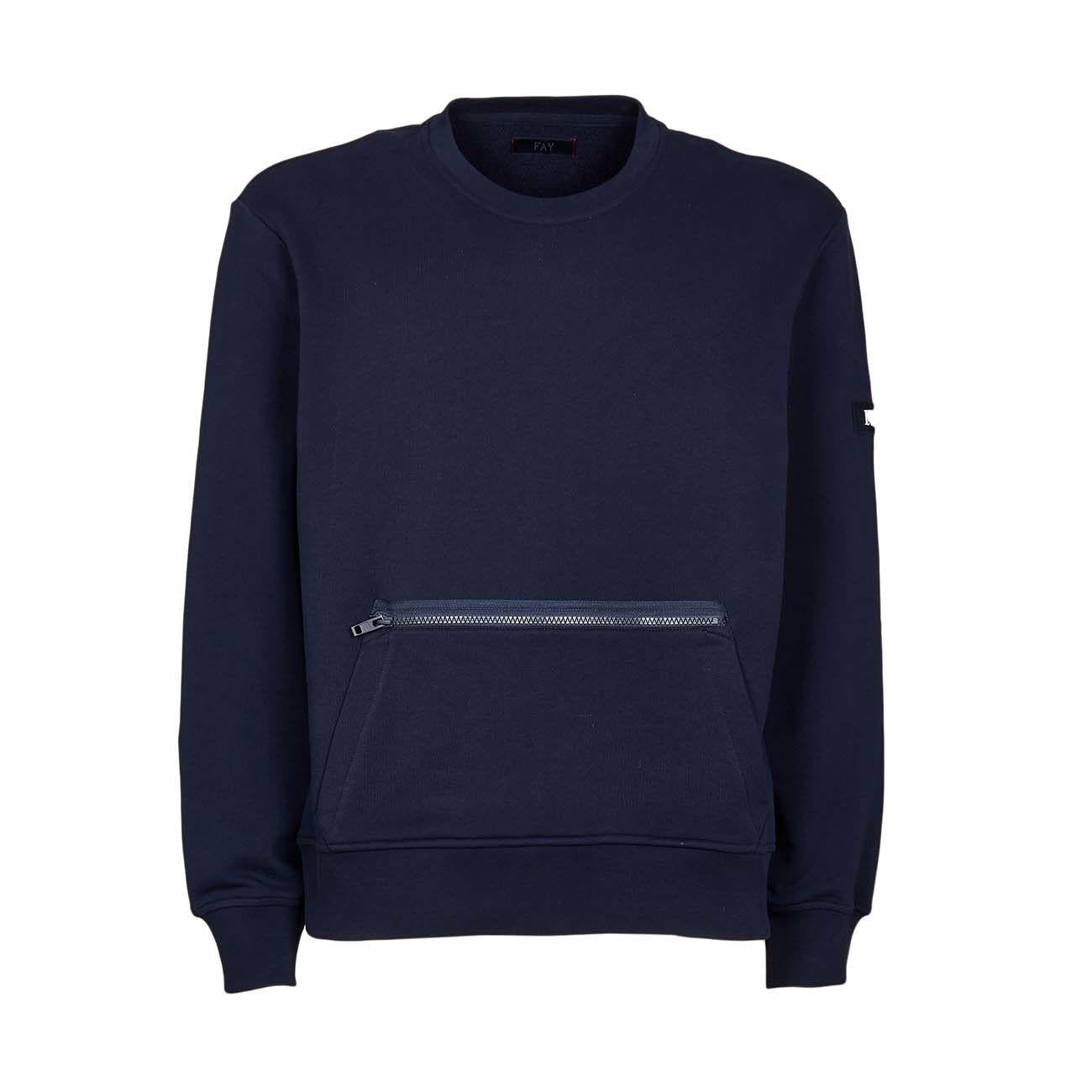 Felpa Con Zip Tasca Marsupio Uomo Navy NJMB5441430UCZ U807NAVY FAY 