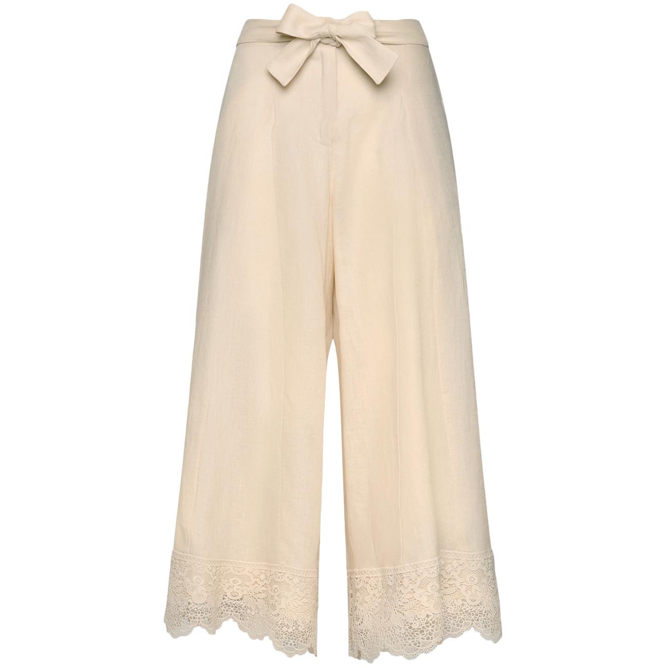 Pantalone Cropped In Lino Con Pizzo P184P000417N 02 SABBIA ELENA MIRO' 
