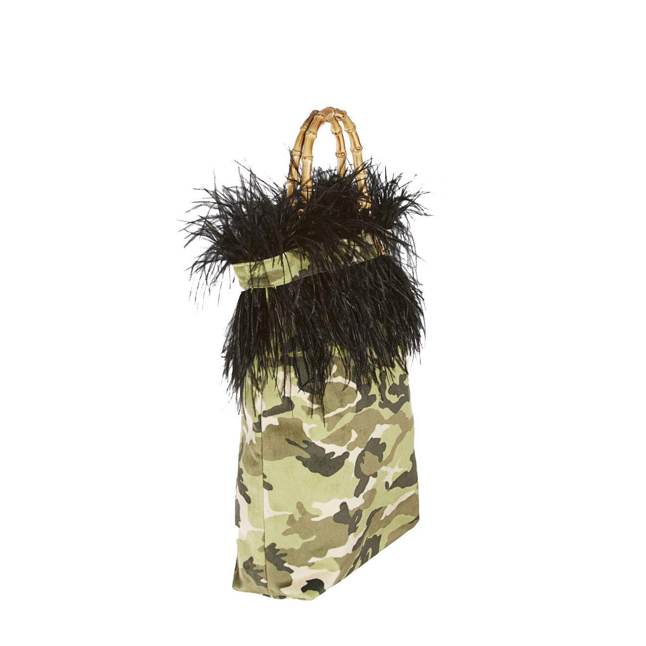 BORSA D. PIETRA SANTA TOTE CAMOUFLAGE C/PIUME IN ALTO LM PIEN MULT.VERDE LA MILANESA 