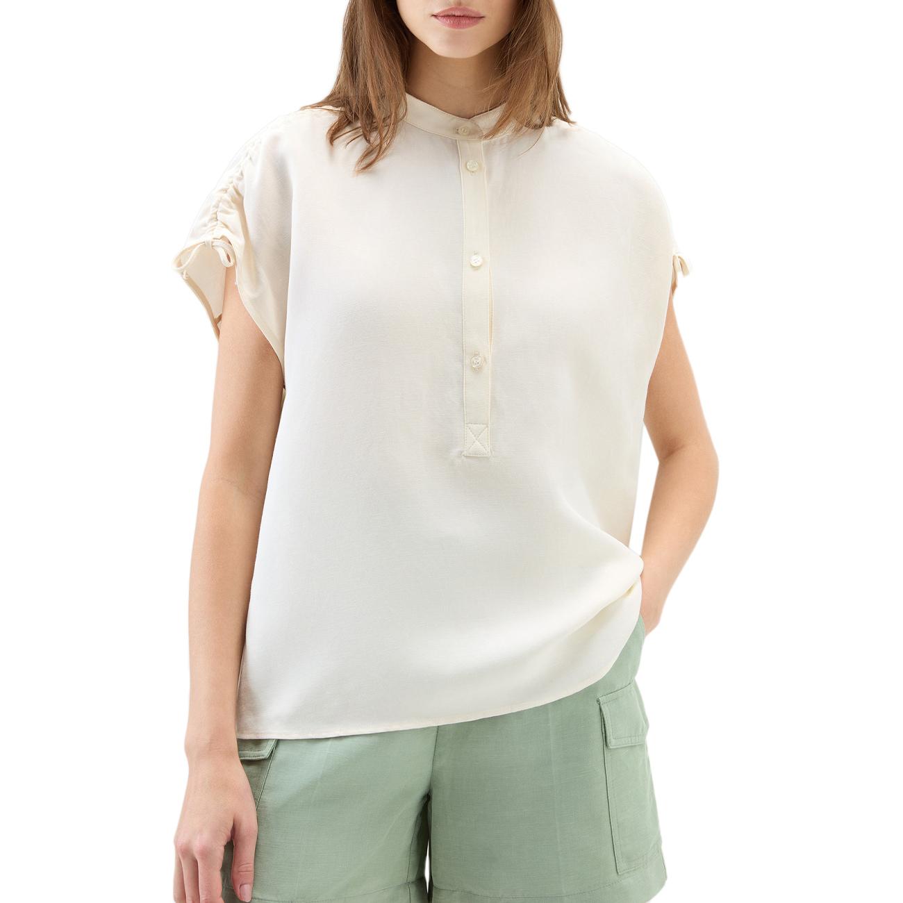 Blusa In Misto Lino Donna Plaster White CFWWSI0179FRUT3043 8178 PLASTER WHITE WOOLRICH 