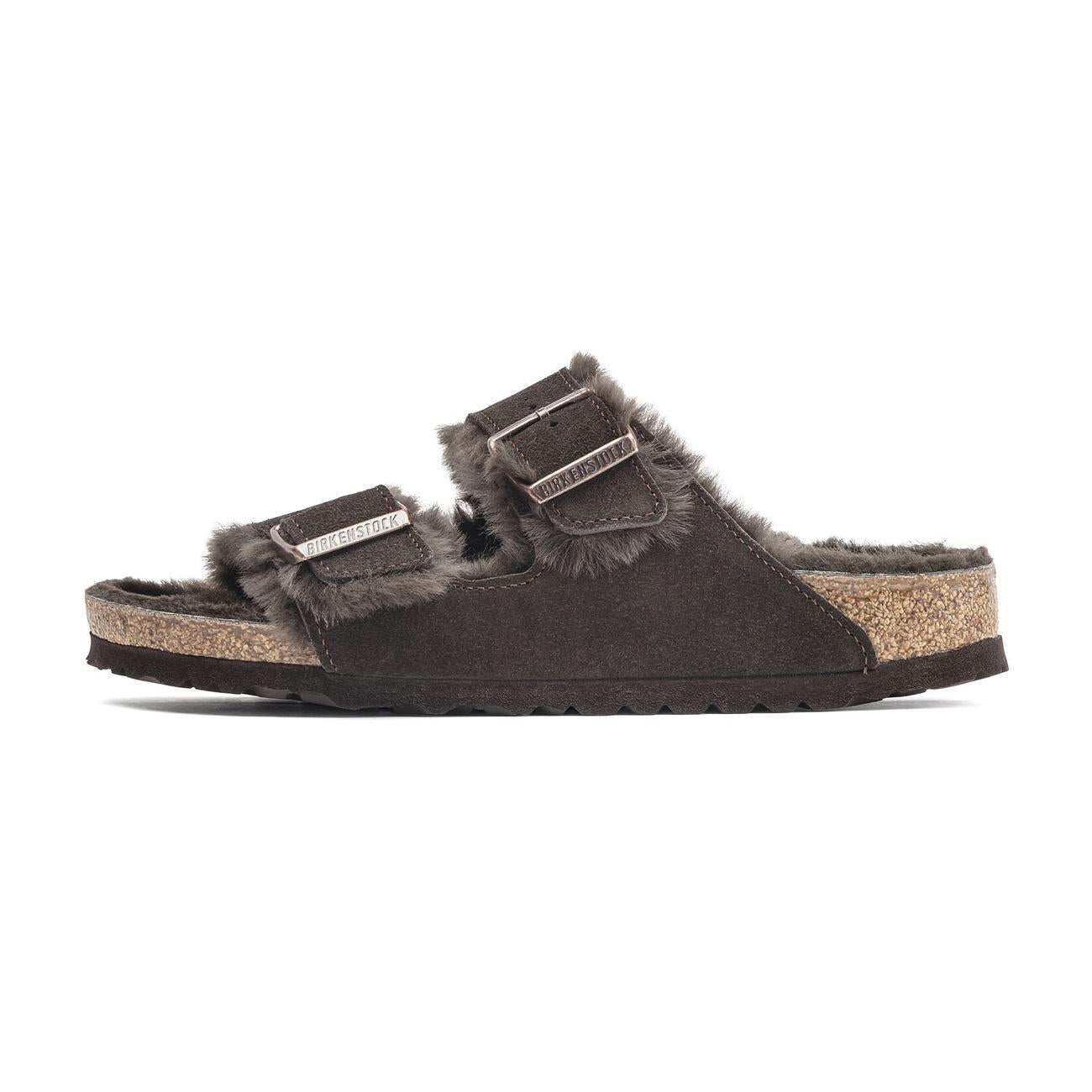 Sandali Arizona In Pelle Scamosciata Con Shearling 1020528 MOCCA BIRKENSTOCK 