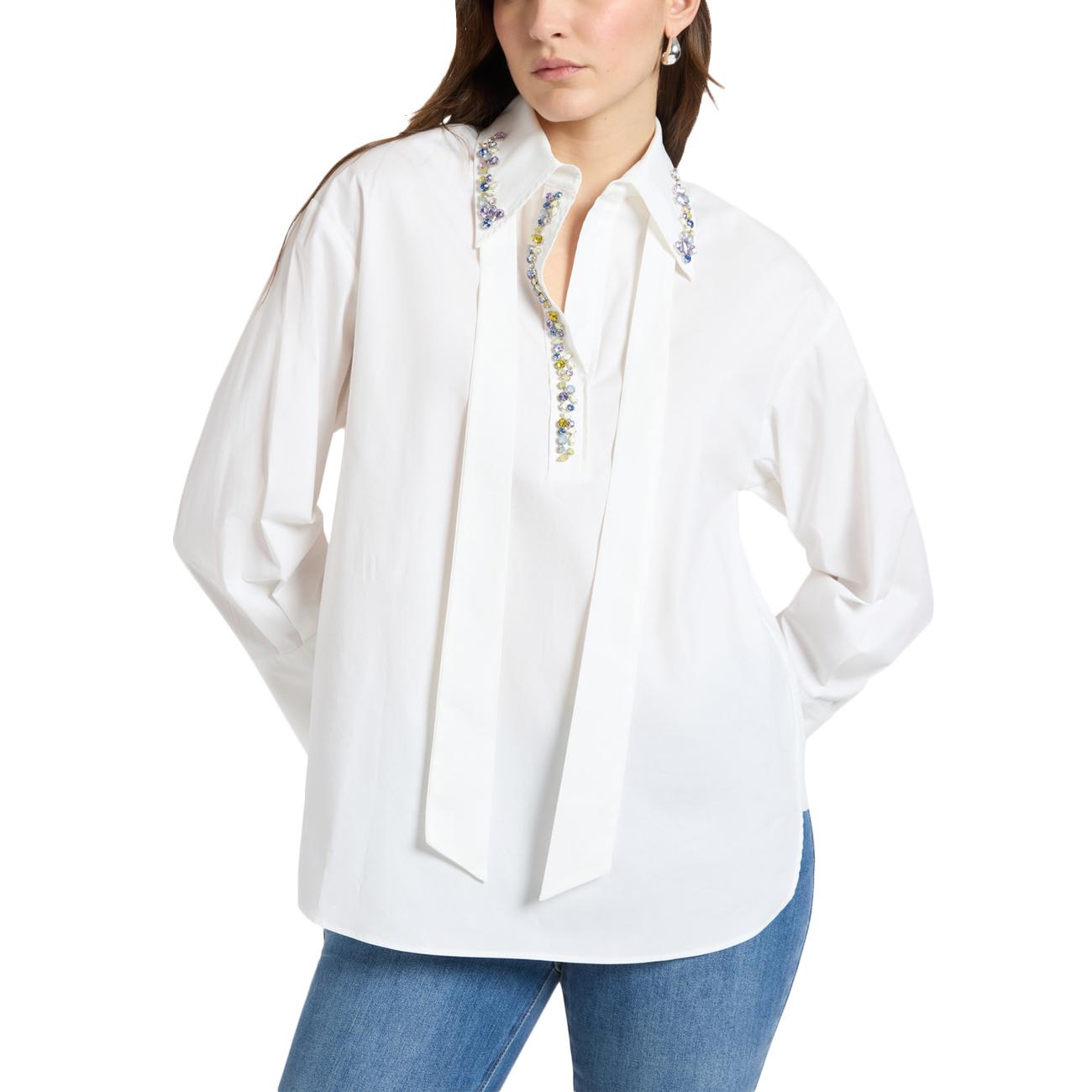 ELENA MIRO' Camicia In Popeline Con Cristalli 2040Z000020N 011 OFF-WHITE 