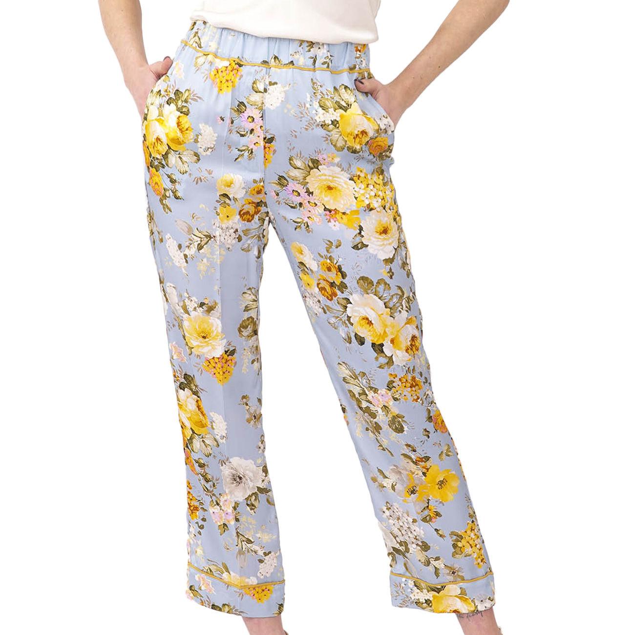 PANTALONE D. DRITTO FANT. FIORE BASE AZZ. JUCCA J3714067/SF/36 POLINESIA 1798/AZZ. GIALLO JUCCA 