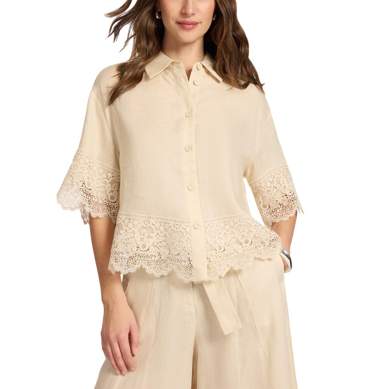Camicia In Lino Con Pizzo 5188P000271N 02 SABBIA ELENA MIRO' 