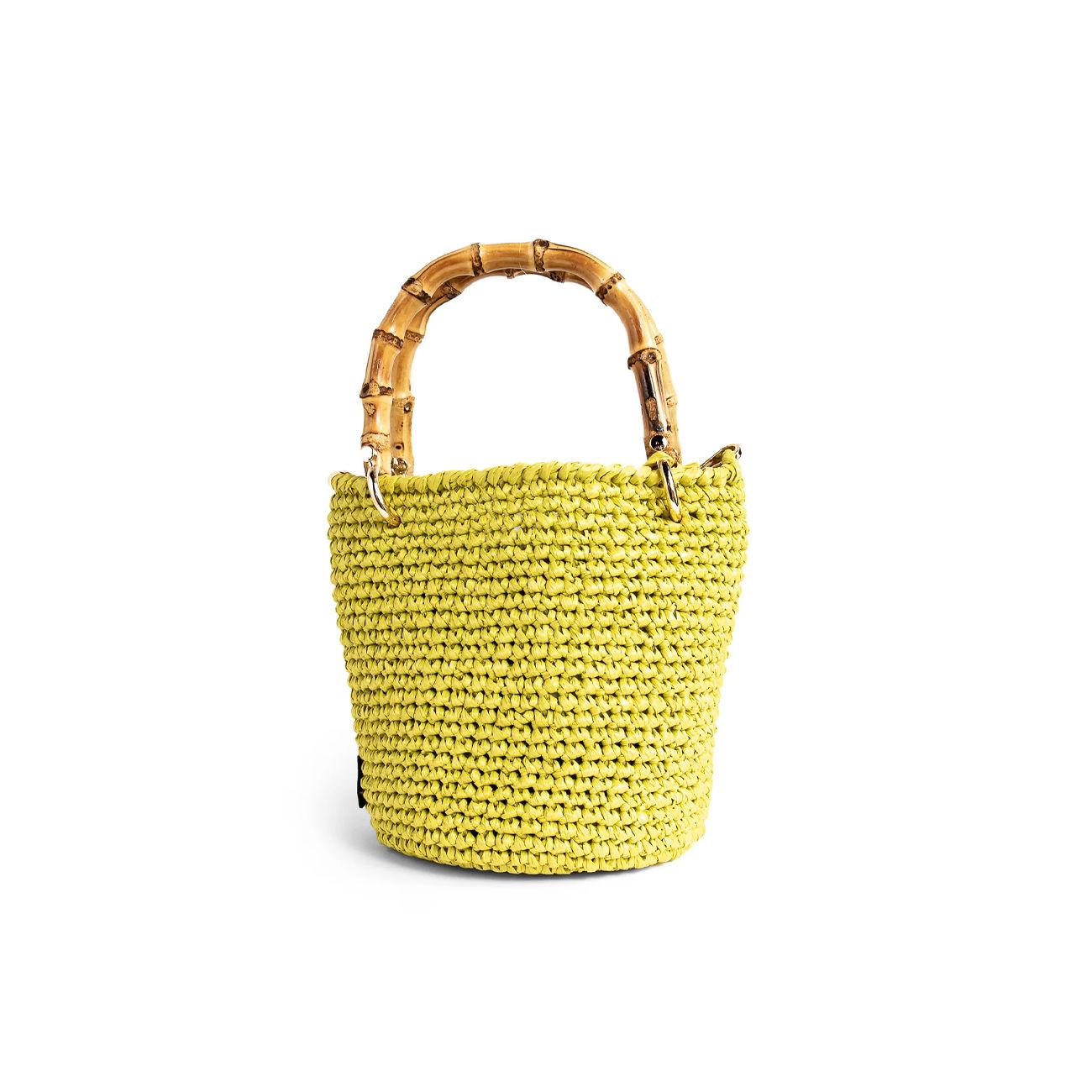 BORSA D. PONTOVA CROCHET BAG BAMBOO HANDLES CHICA MINNIE.LIME LIME CHICA 