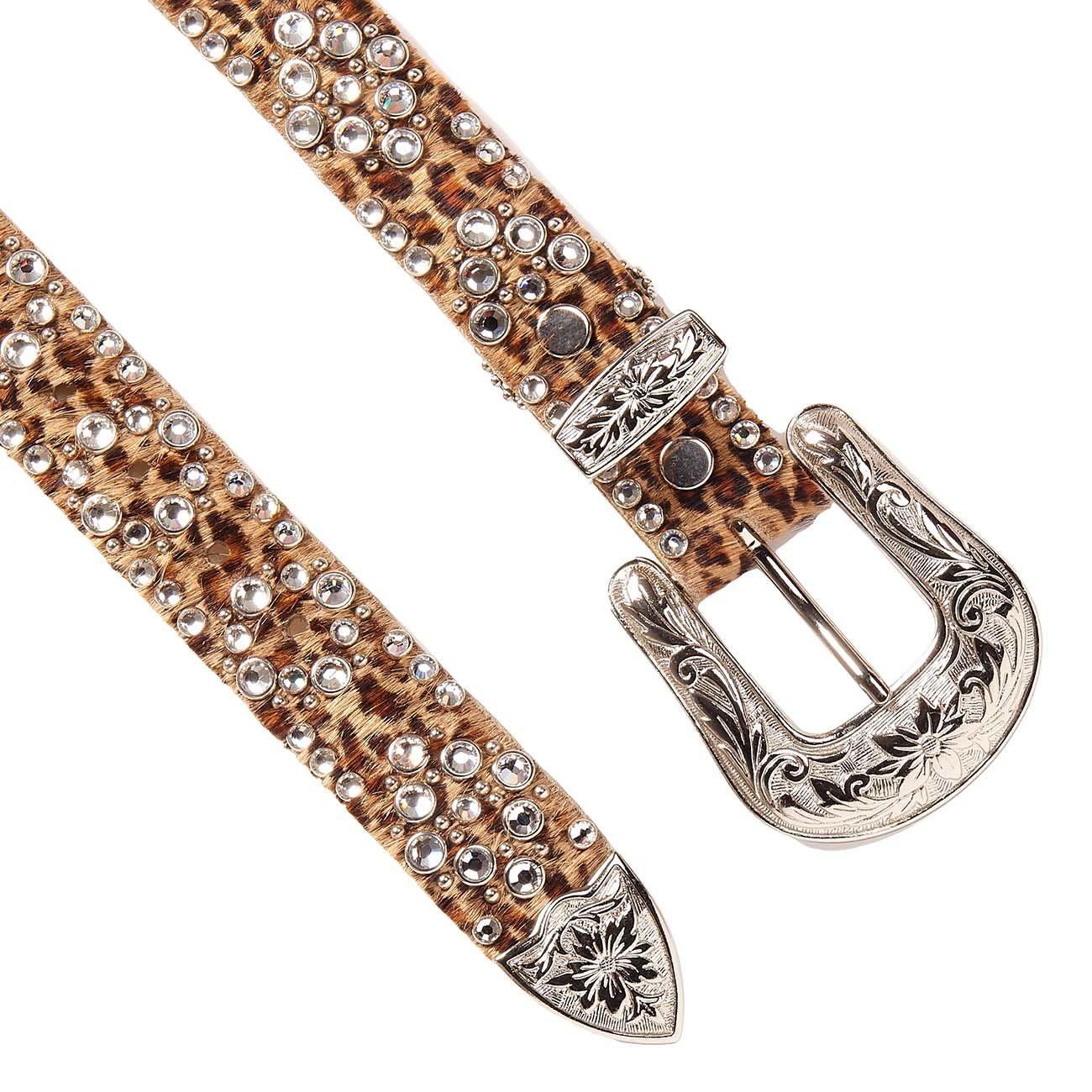 Cintura Media Cavallino Leopardata Swarovsky Fibbia Decorata Donna Marrone Silver SWALEOFDEC MARRONE.SILVER KIPPYS 