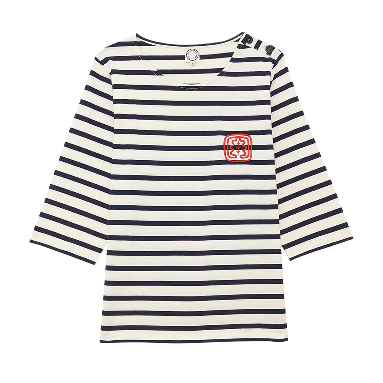 MARIANNA T.SHIRT D. M 3/4 A RIGHE SCOLLO BARCA COT. INES DLF 9Y002CO141 P109 WHITE NAVY INES DE LA FRESSANGE 