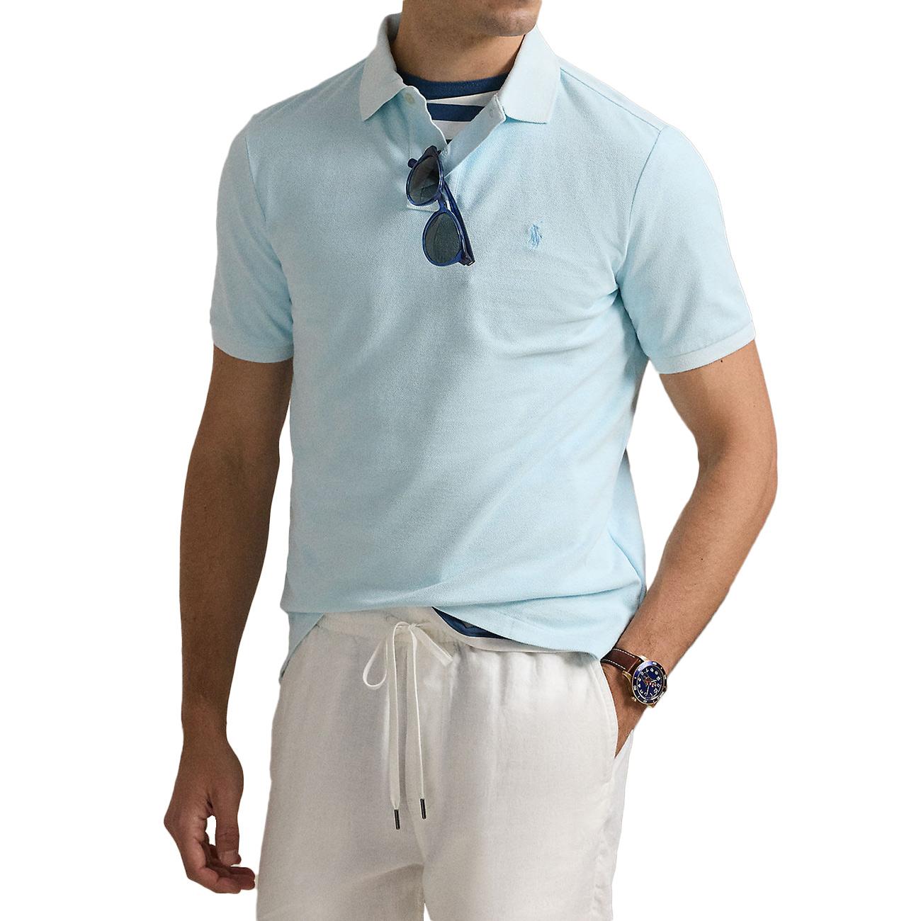Polo Personalizzata Slim In Rete Tinta Con Minerale 710969626 002 SKY POLO RALPH LAUREN 