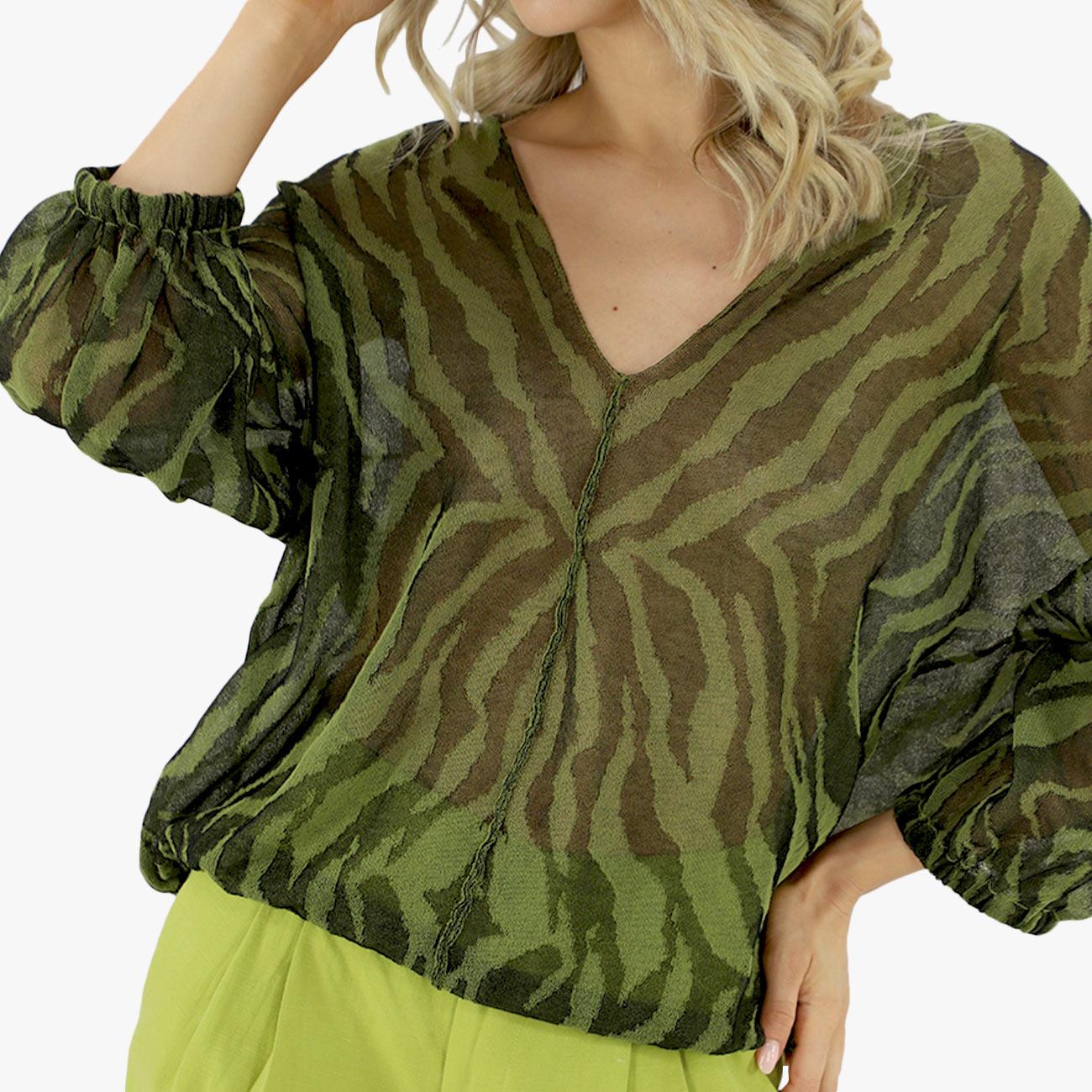 Blusa Jacquard Animalier CMKD13248 VERDE/NERO AKEP 