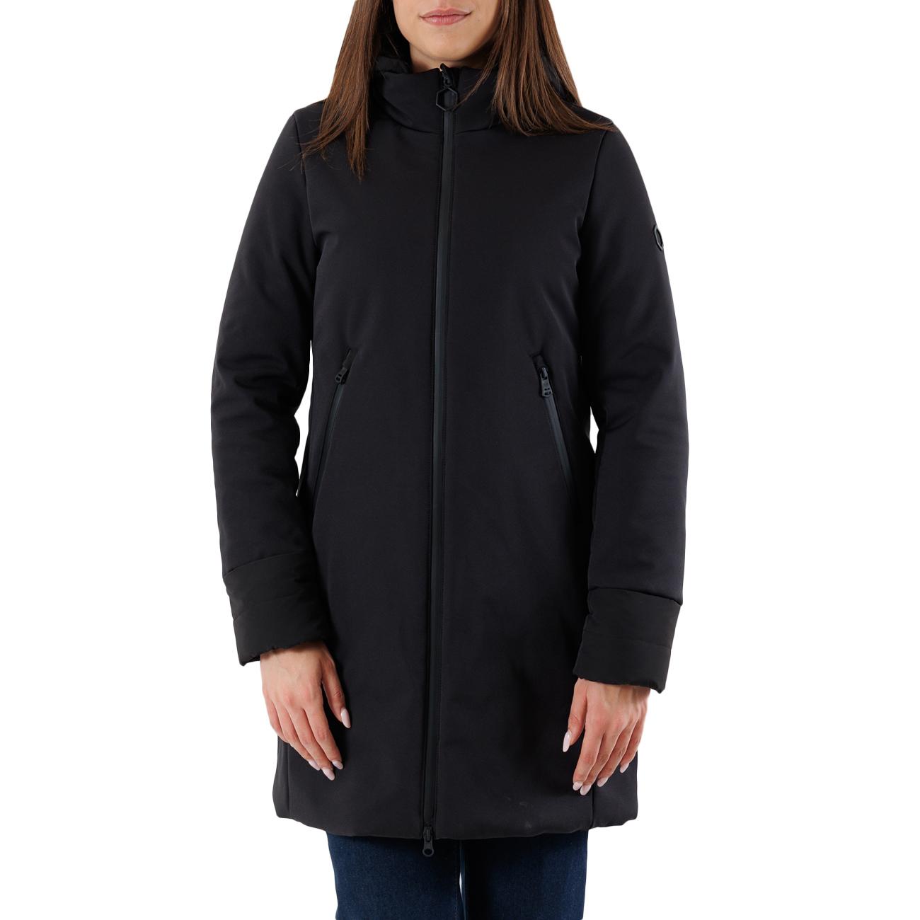 Piumino Lungo Liscio Con Cappuccio XD6751 TP20 DIAMANTE NERO HOX 