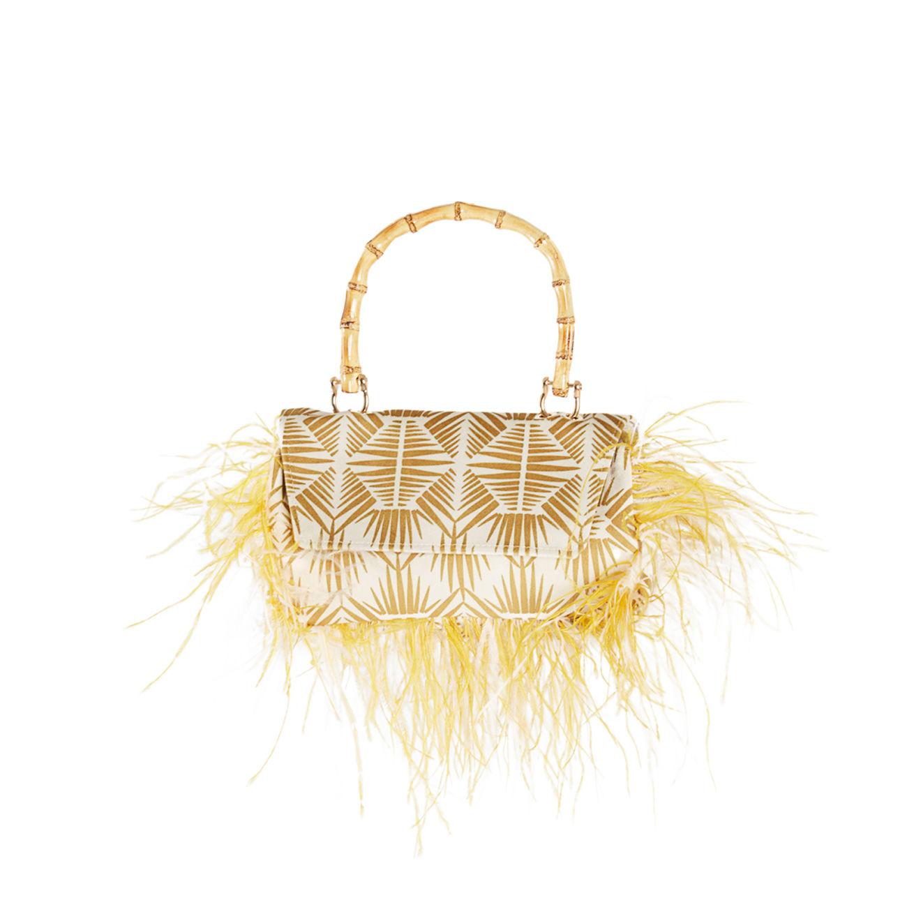 BORSA D. POLIGNANO TOTE IN TESS. BICOLOR C/PIUME LATERALI LM POLV PANNA E VERDE LA MILANESA 