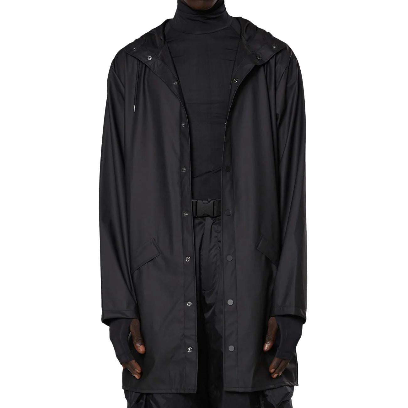 RAINS Impermeabile Long Jacket Con Cappuccio Unisex Nero RA12020 BLACK 