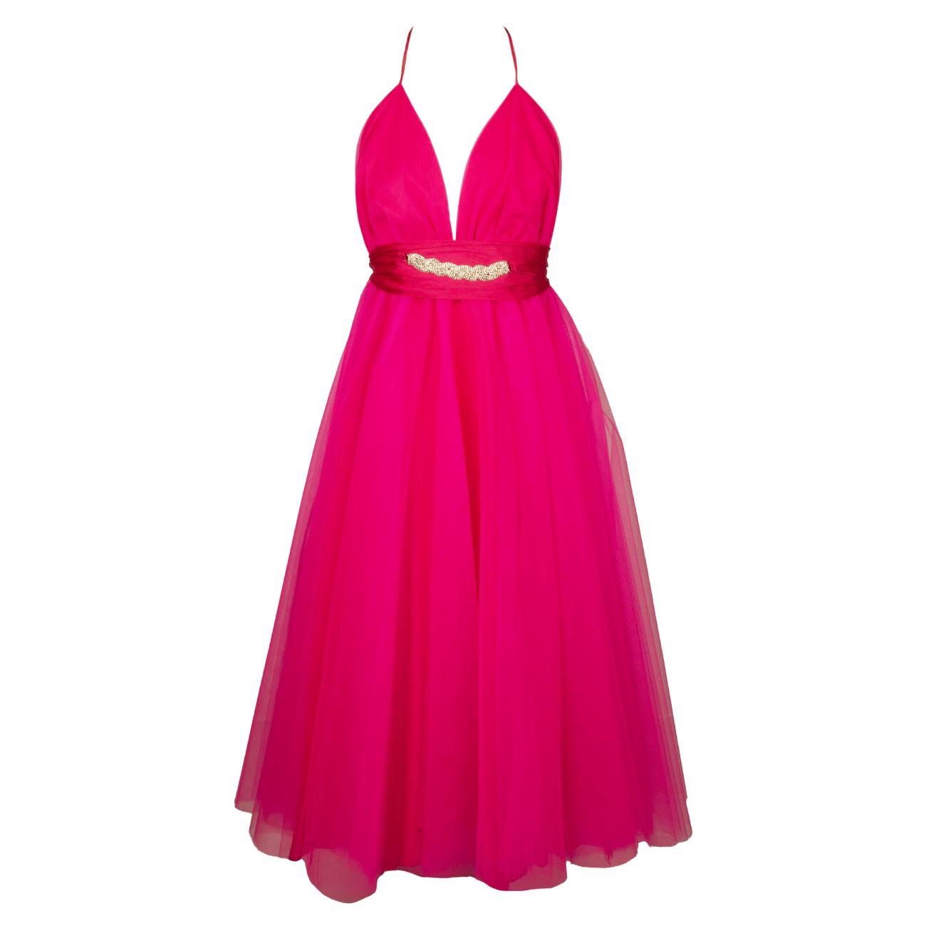 Abito Barbie Lungo Con Strass Donna Fuxia 24H/A034 FUXIA TWENTYFOURHAITCH 
